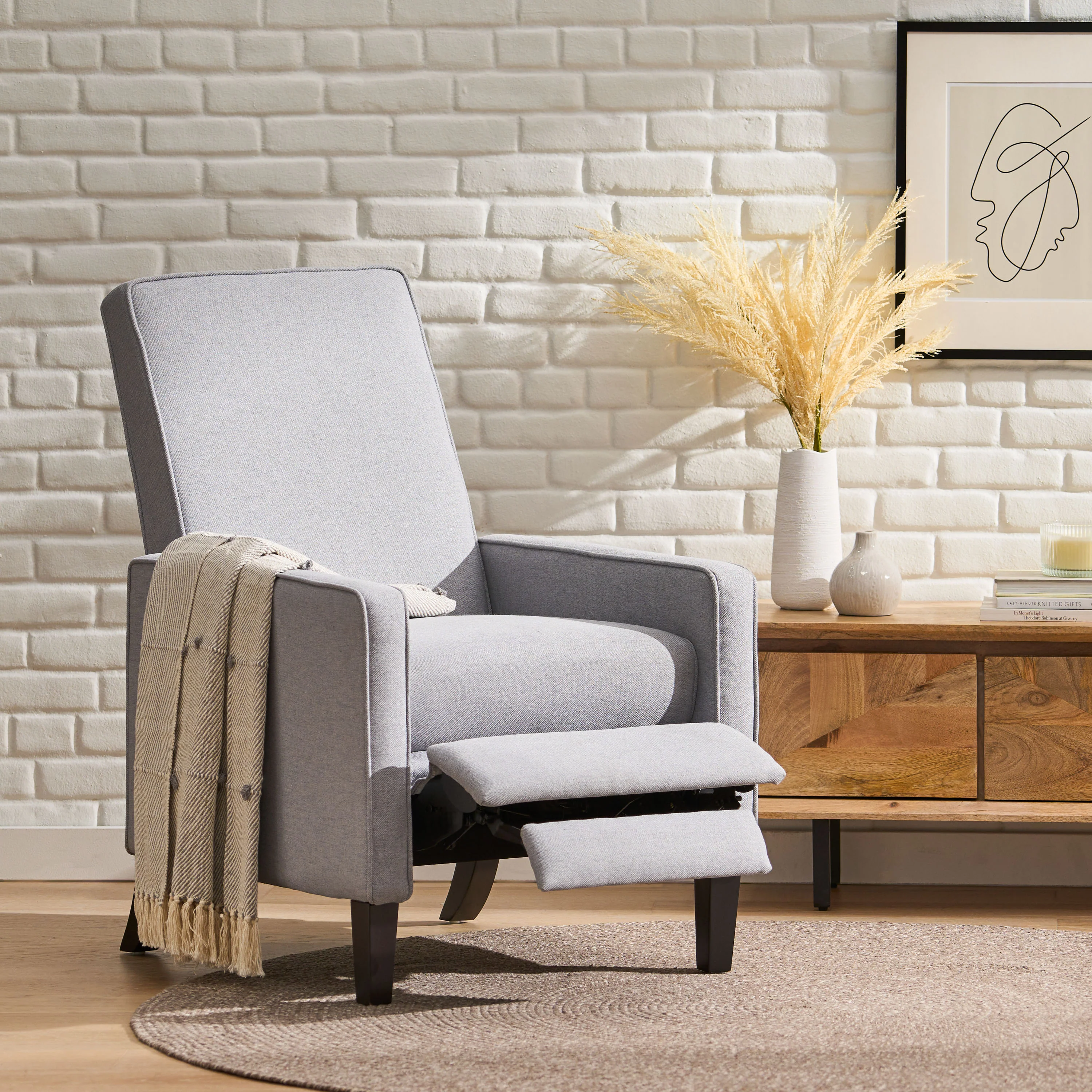 Olinda Minimalist Style Fabric Recliner Chair - furnishings