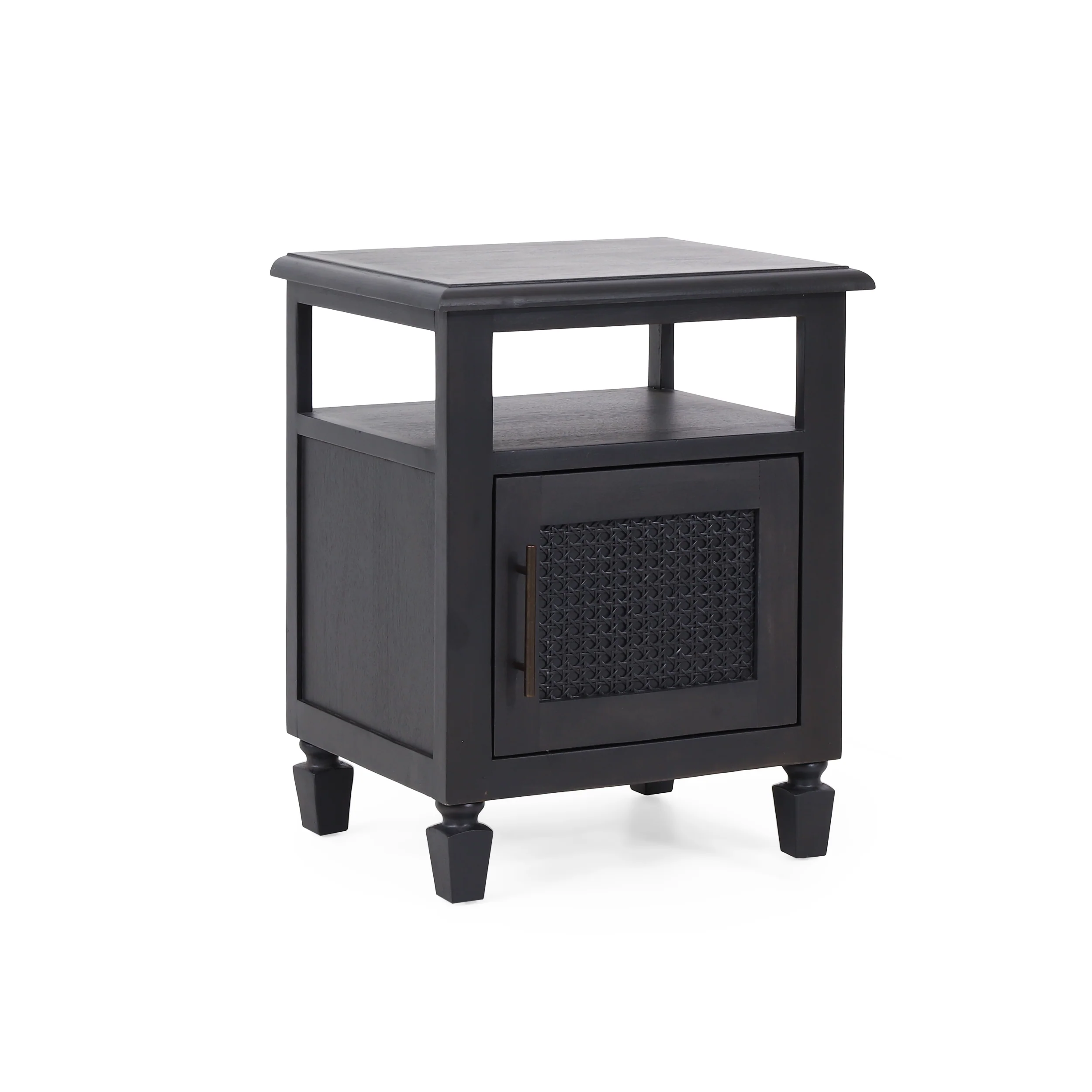 Lempster Rustic Acacia Wood and Cane Nightstand, Dark Gray - furnishings