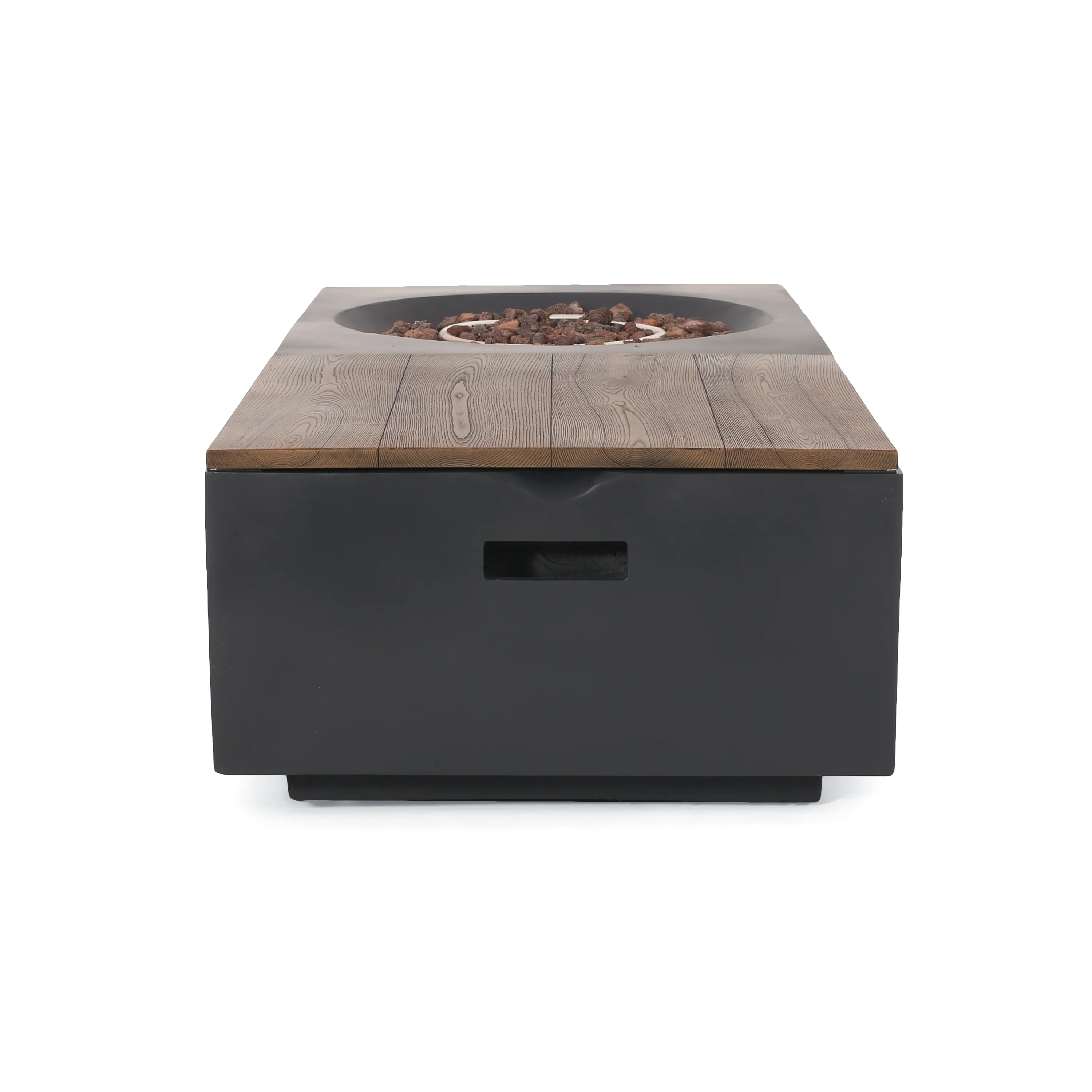 Fruite Outdoor 50,000 BTU Lightweight Concrete Rectangular Fire Pit Table (No Tank Holder), Dark Gray and Natural Brown - furnishings