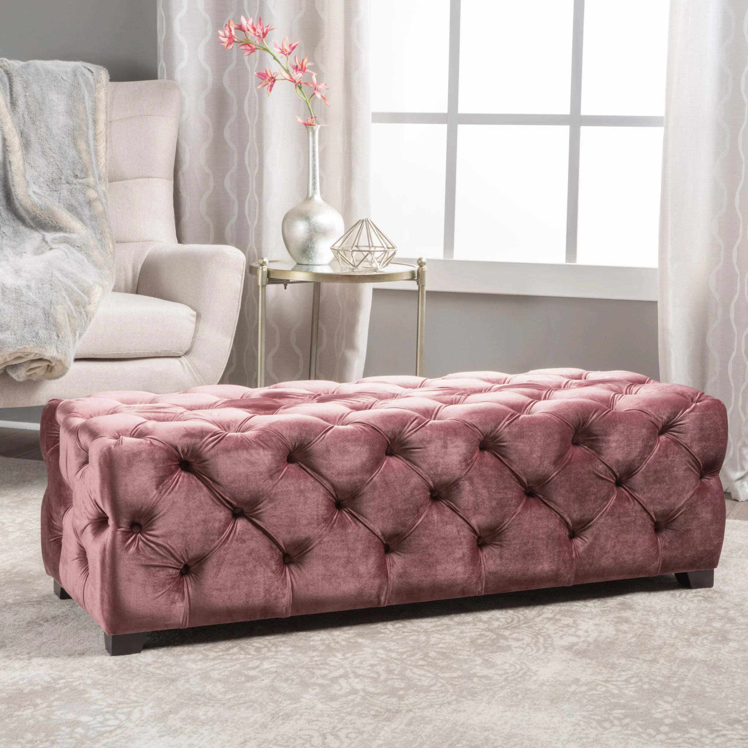 Provence Modern Glam Tufted Velvet Ottoman Bench - furnishings
