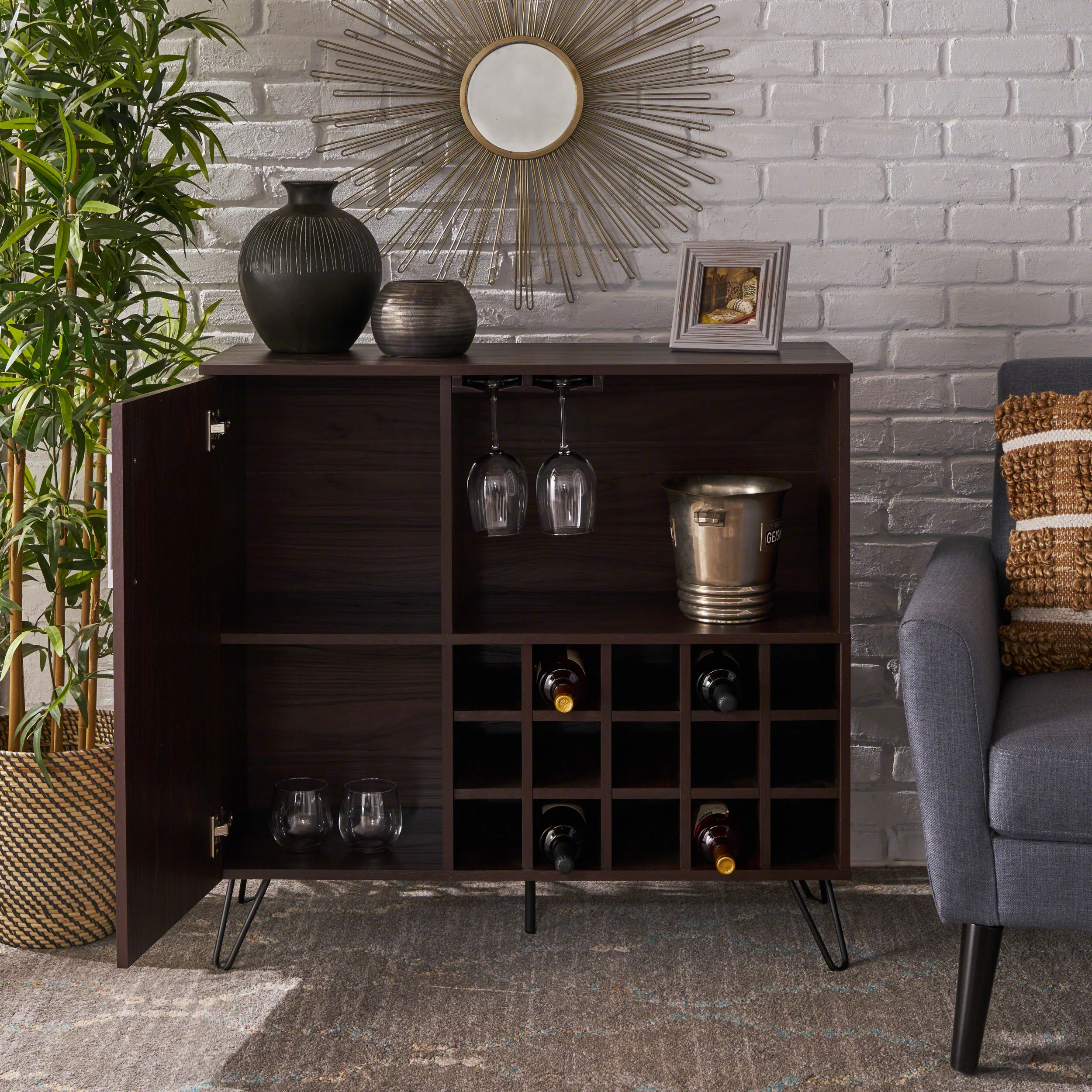 Lochner Mid Century Modern Wine Rack Bar Cabinet - furnishings