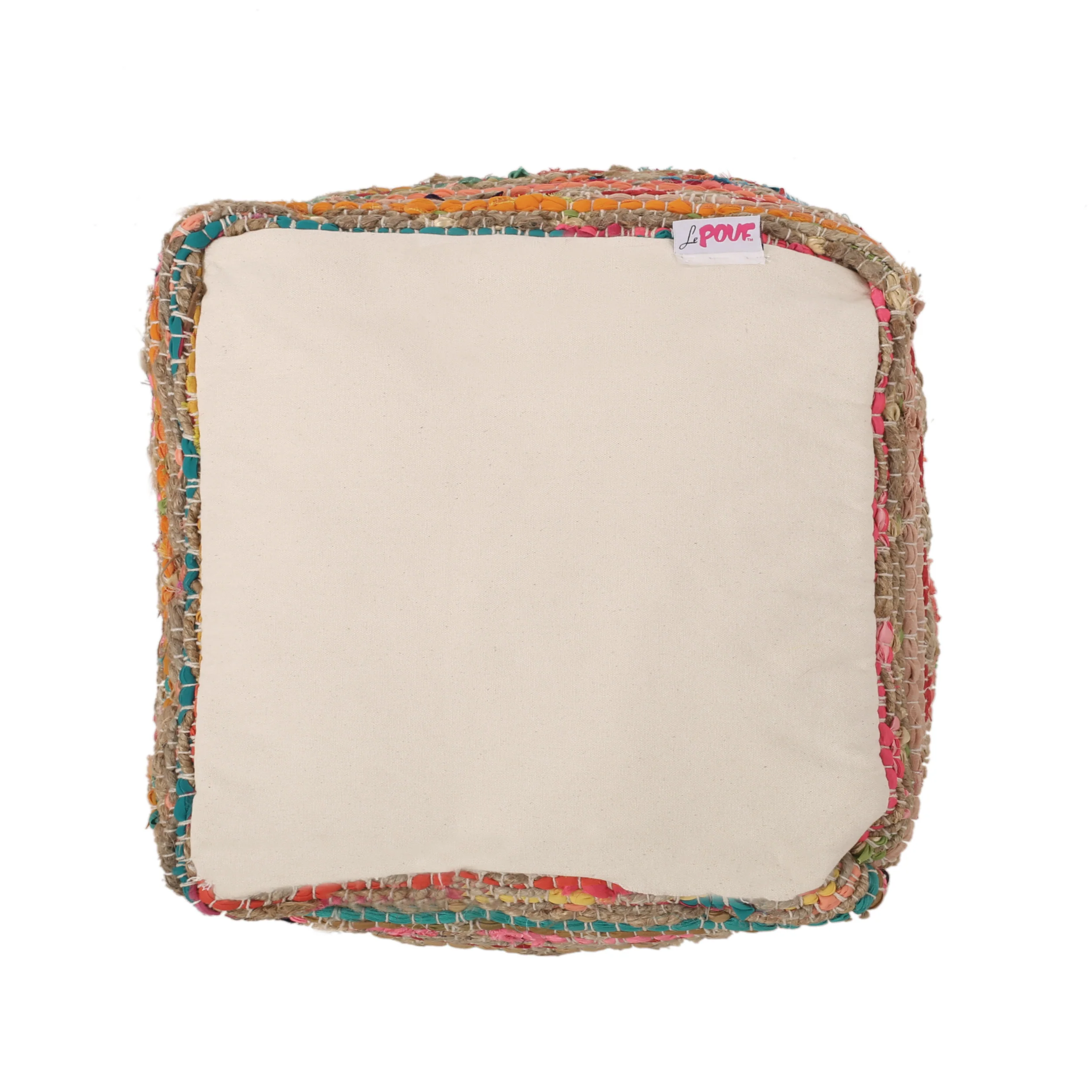 Kemp Handcrafted Boho Fabric Cube Pouf - furnishings