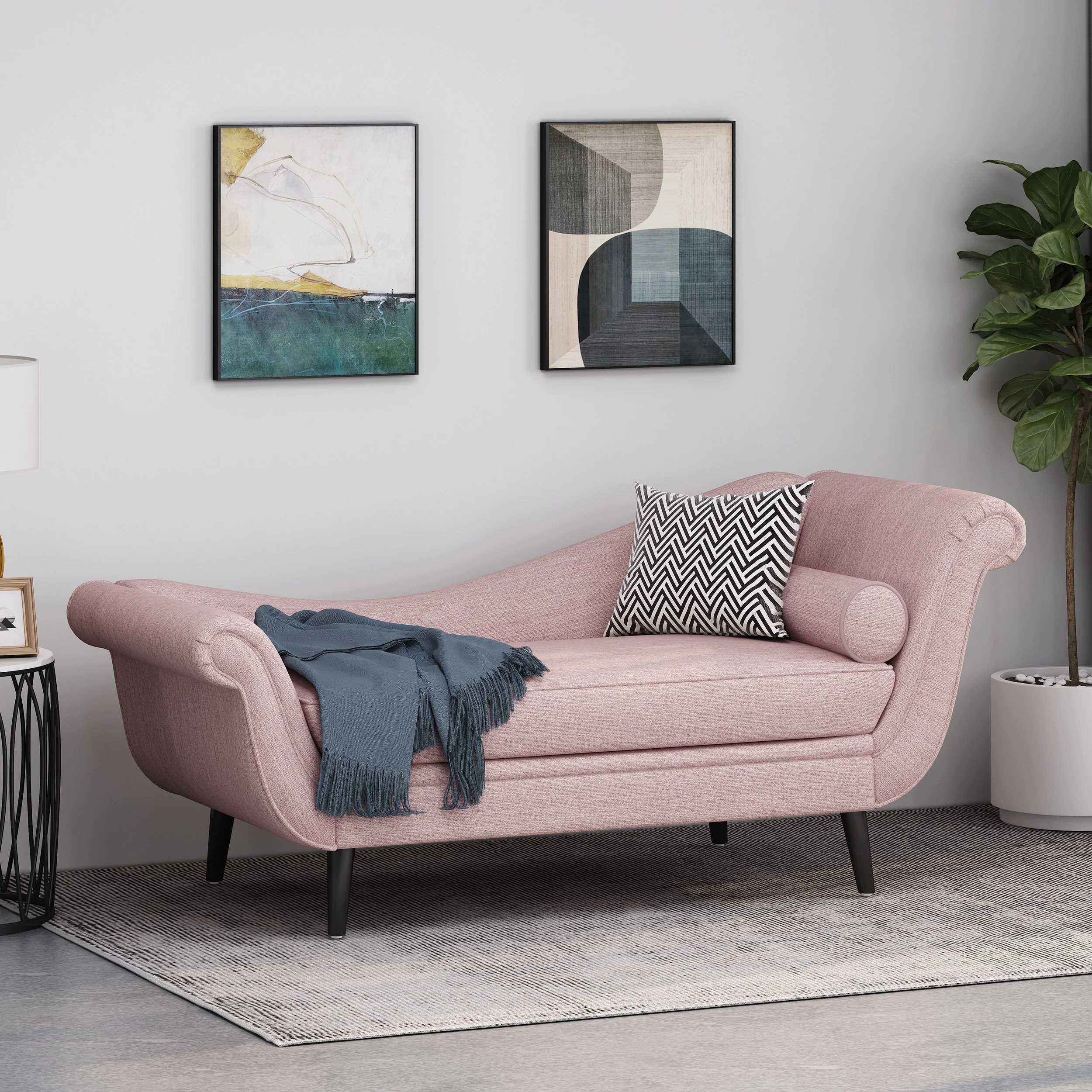Jakyrah Contemporary Chaise Lounge with Scroll Arms - furnishings