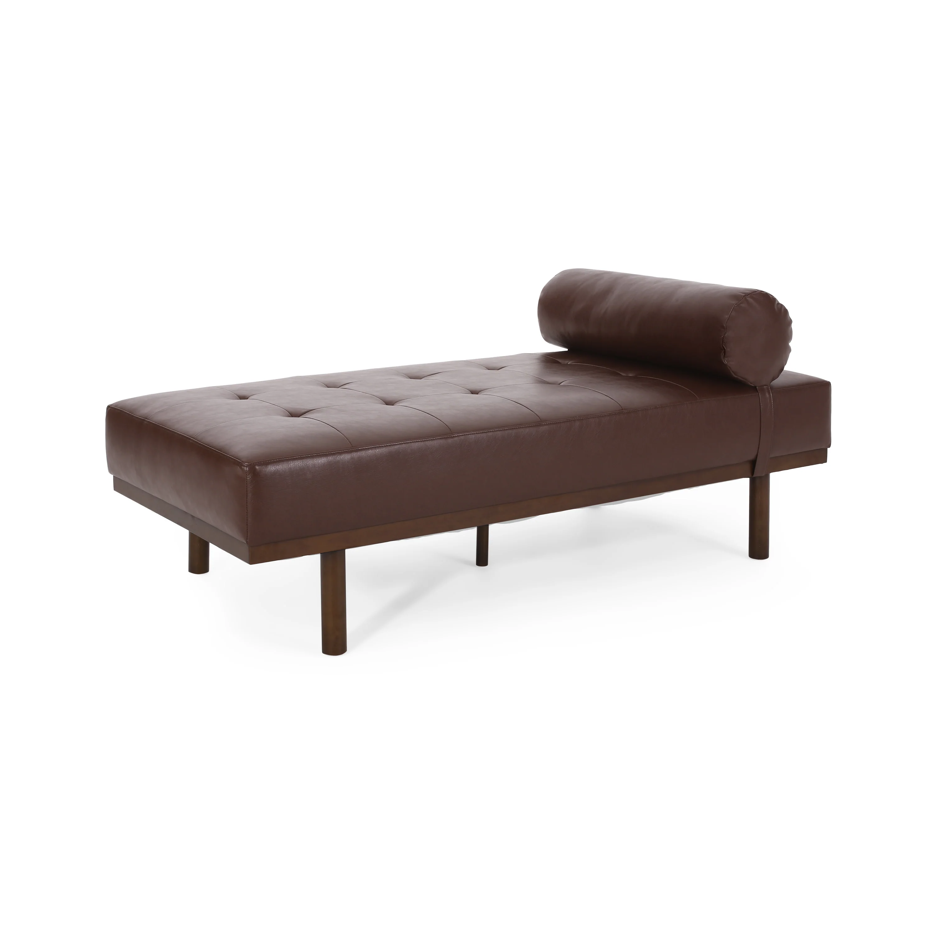 Elmore Mid Century Modern Faux Leather Tufted Chaise Lounge with Bolster Pillow - furnishings