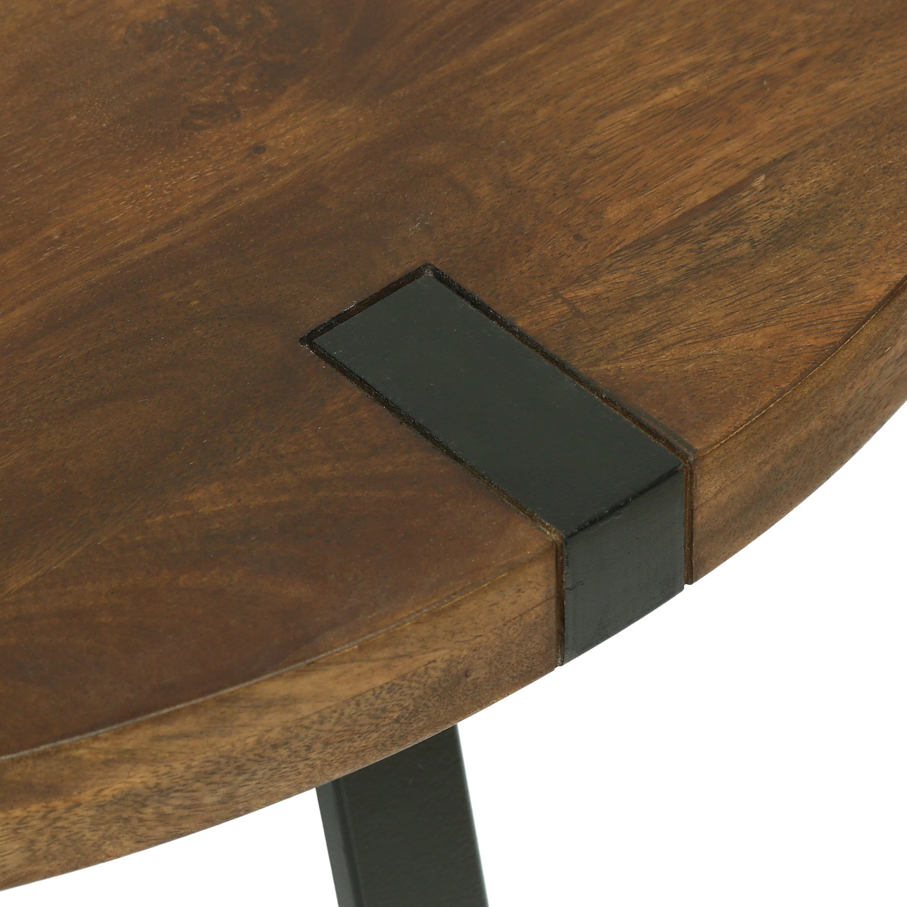Riverlake Handmade Mango Wood and Iron Circular Coffee Table, Walnut Brown and Black - furnishings