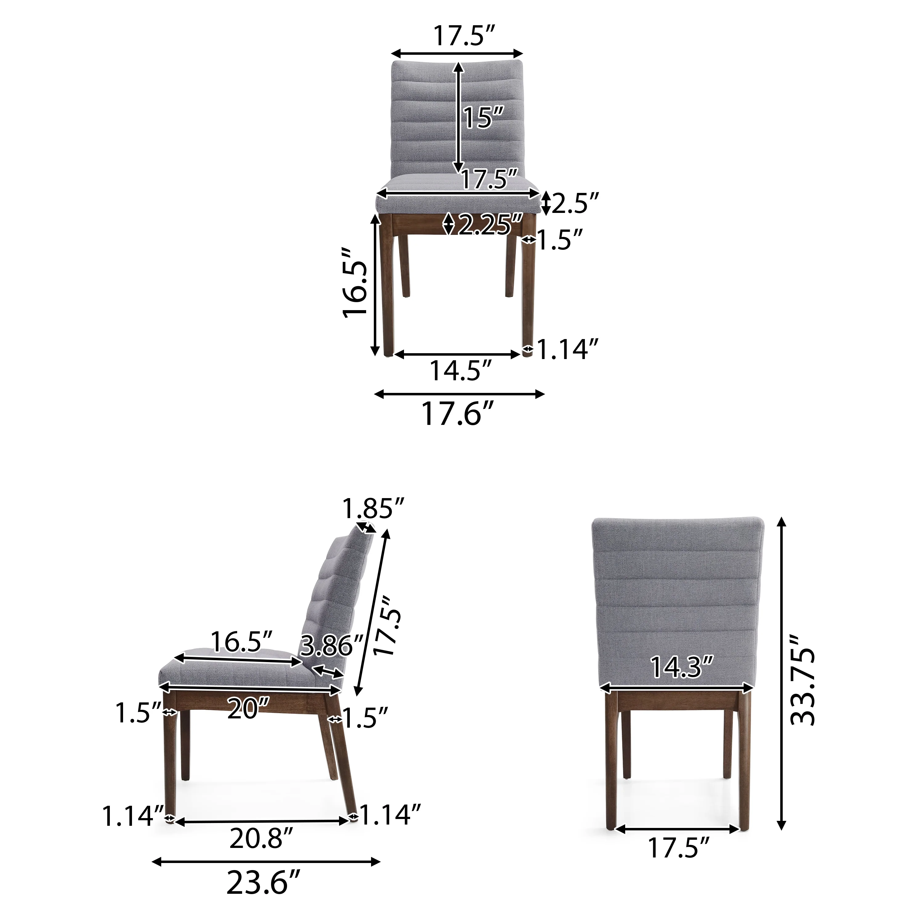 Elisson Mid Century Modern Channel Stitch Dining Chairs, Set of 6 - furnishings