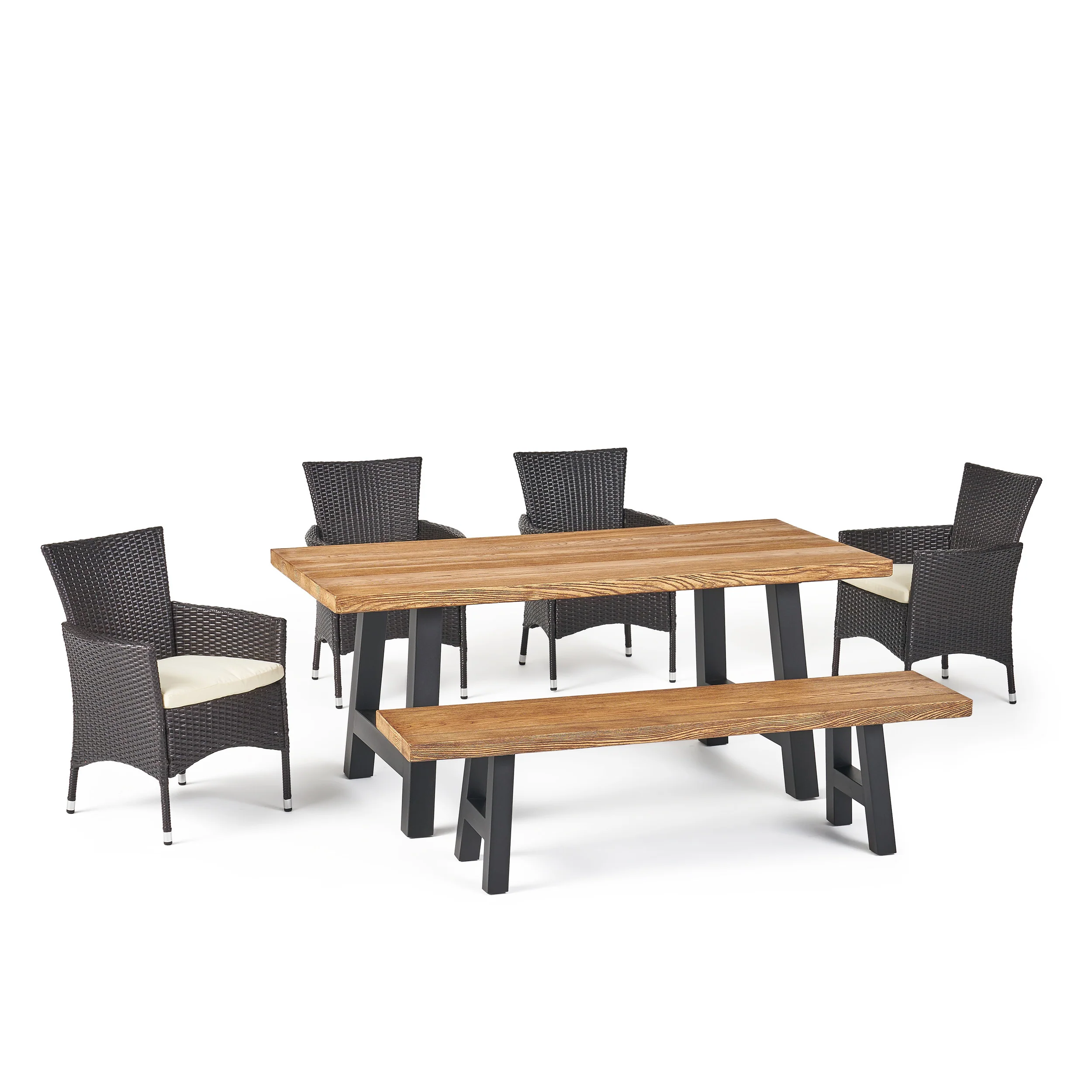Lisa Outdoor 6 Seater Wicker & Concrete Dining Set With Bench - furnishings