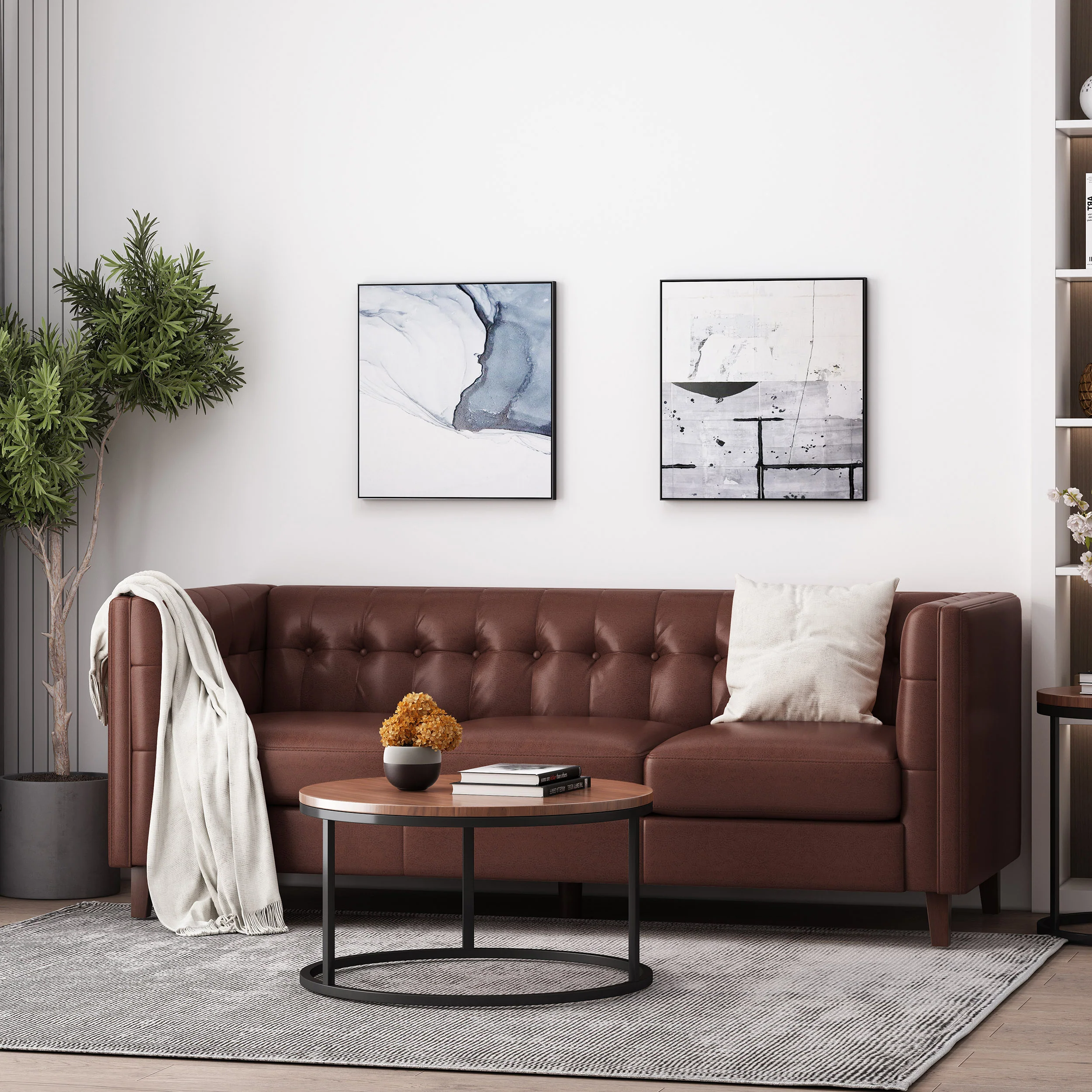 Silkie Contemporary Faux Leather Tufted 3 Seater Sofa - furnishings