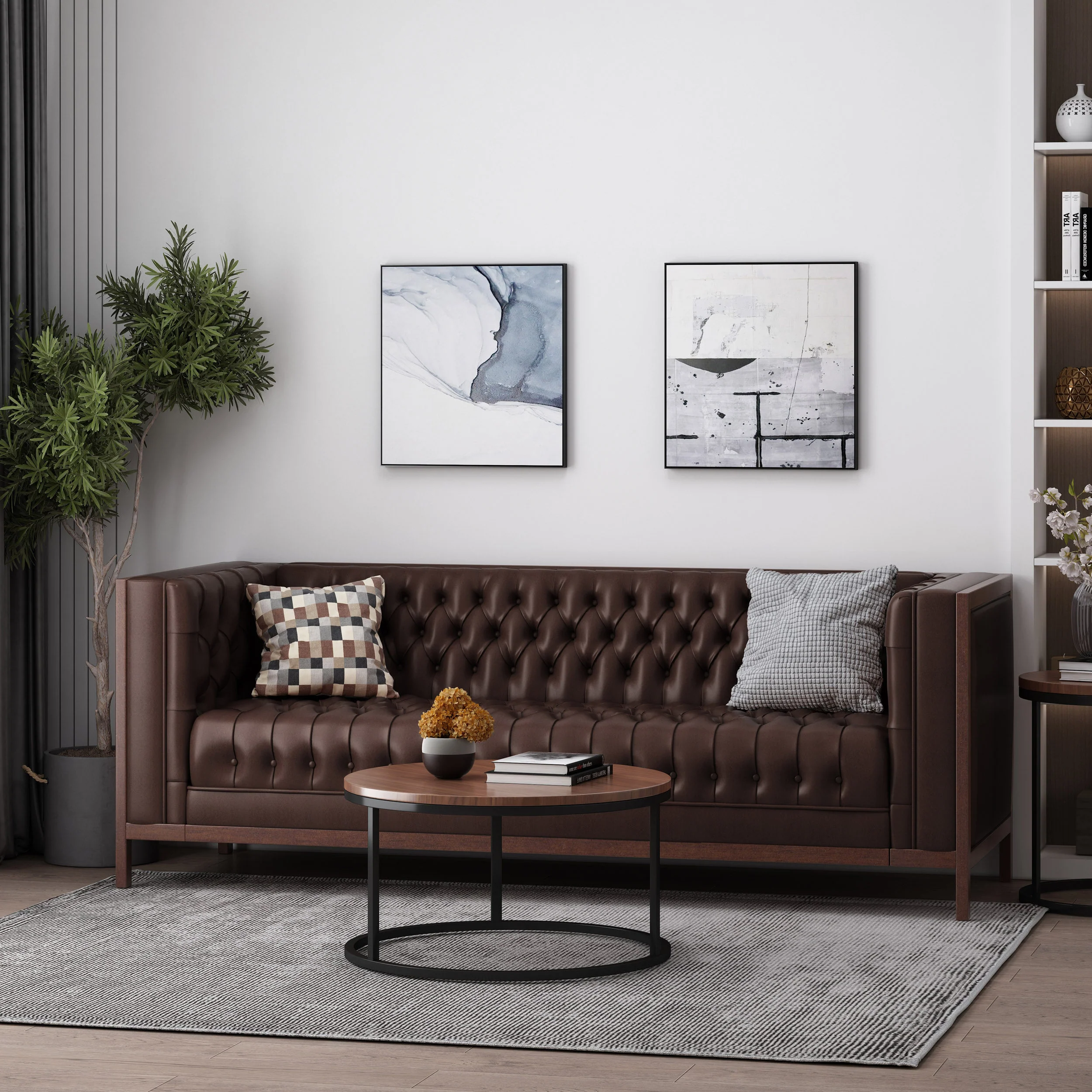 Elias Contemporary Faux Leather Tufted 3 Seater Sofa - furnishings