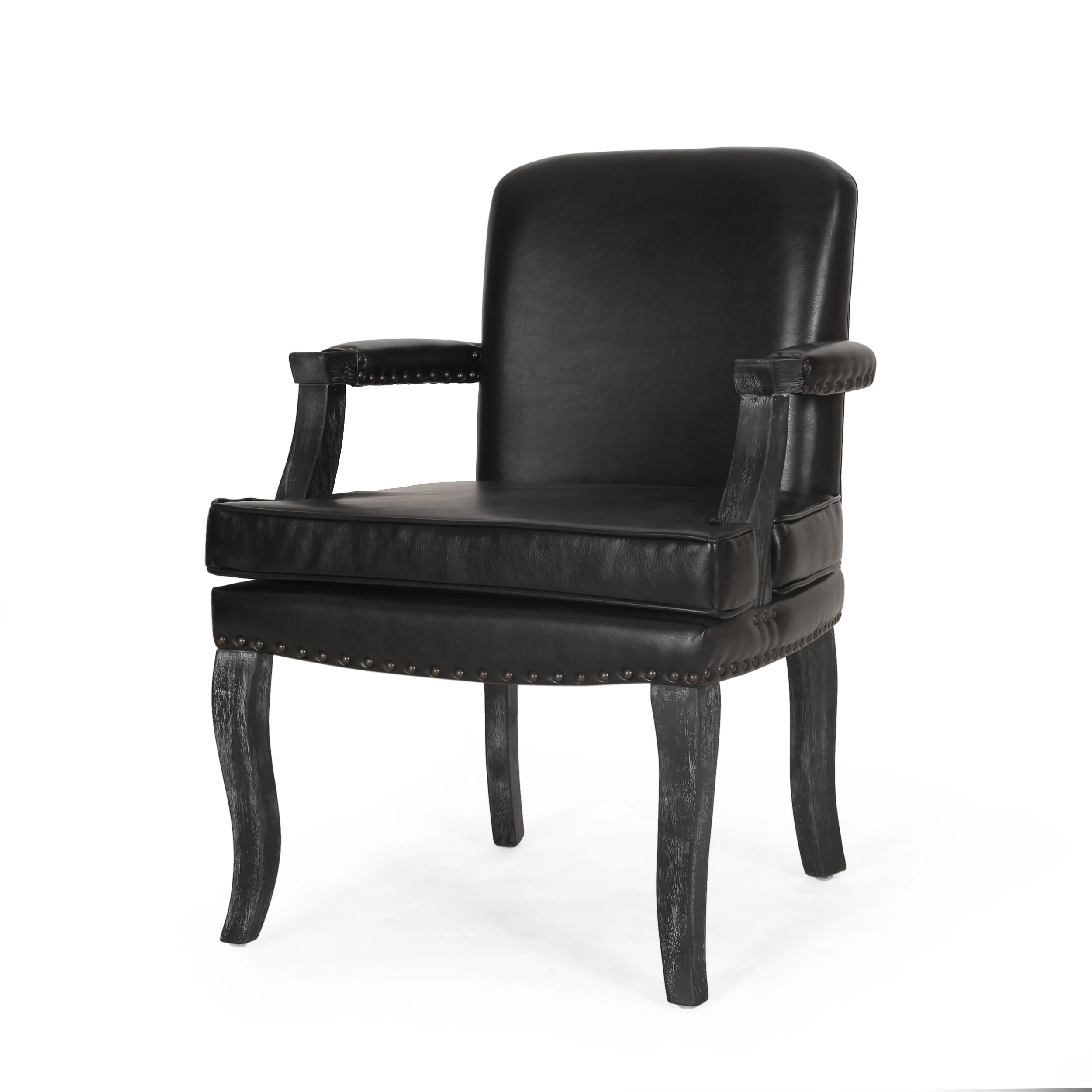 Tim French Country Upholstered Dining Arm Chair with Nailhead Trim - furnishings