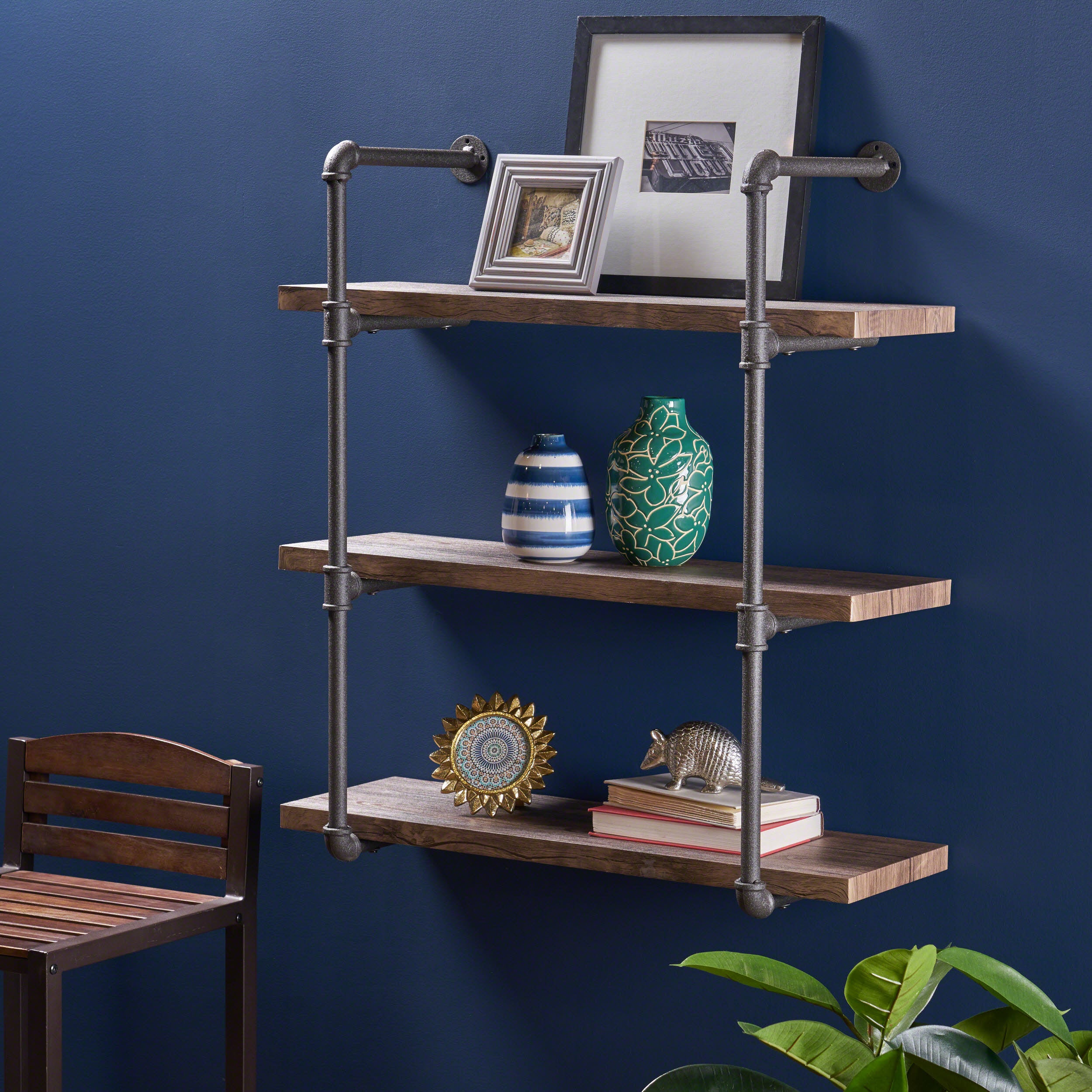 Caden Industrial Pipe Design 3-Tier Wall Mount Floating Shelf - furnishings