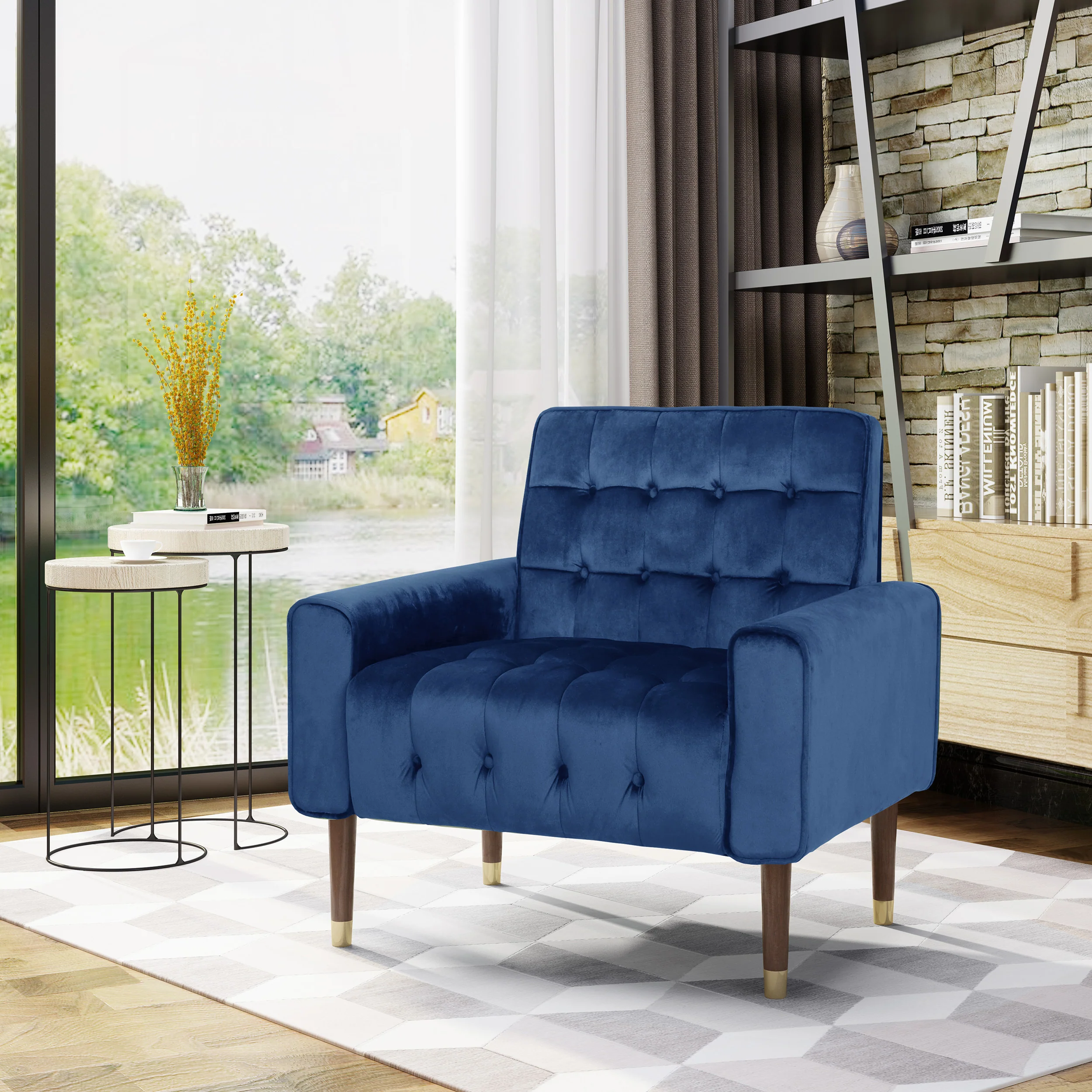 Betsy Velvet Armchair, Modern Glam, Button-Tufted, Waffle Stitching - furnishings