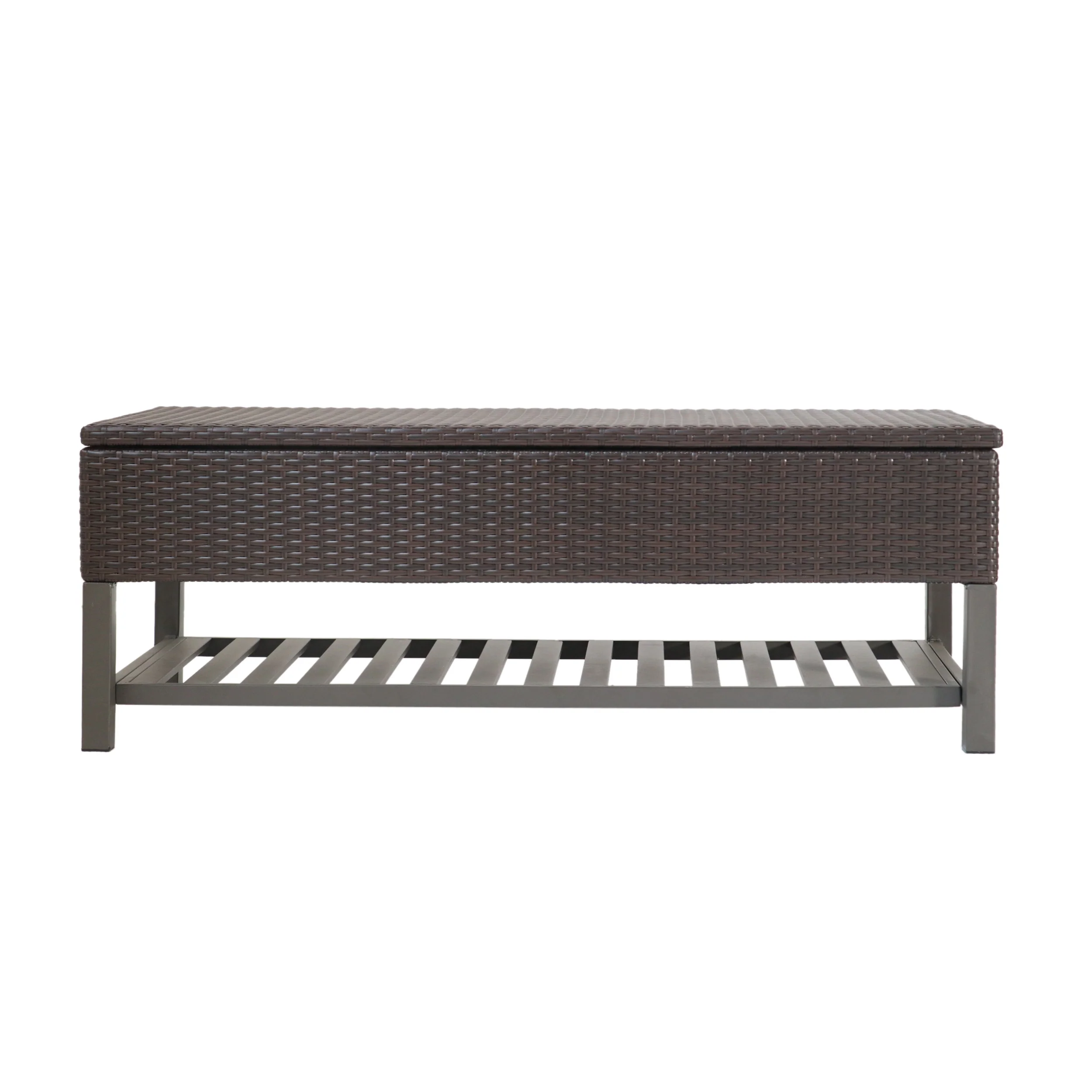 Martina Storage Bench with Rack, Wicker with Iron Frame - furnishings
