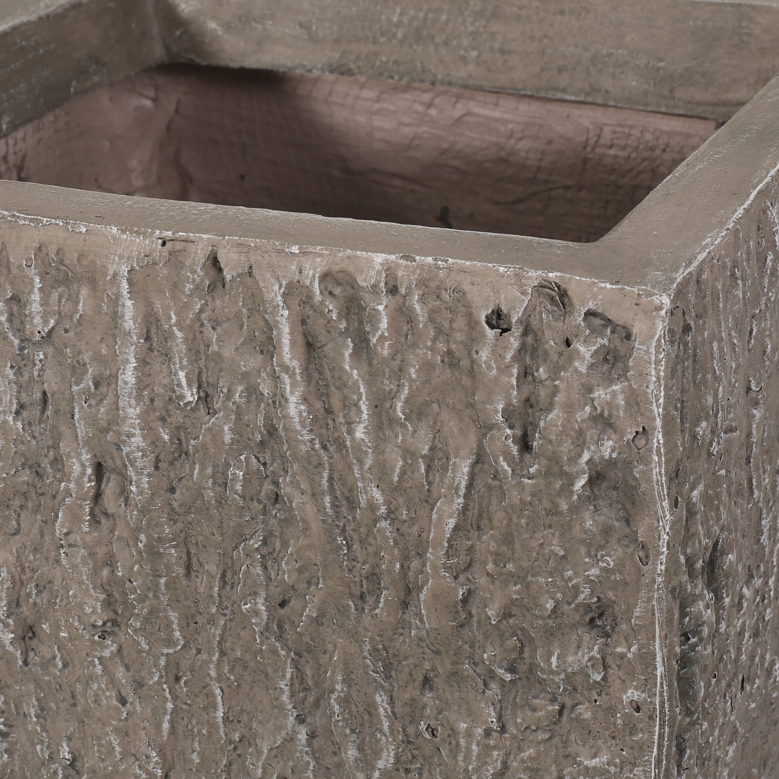 Berkamn Outdoor Large and Medium Cast Stone Planters, Set of 2, Brown Wood - furnishings