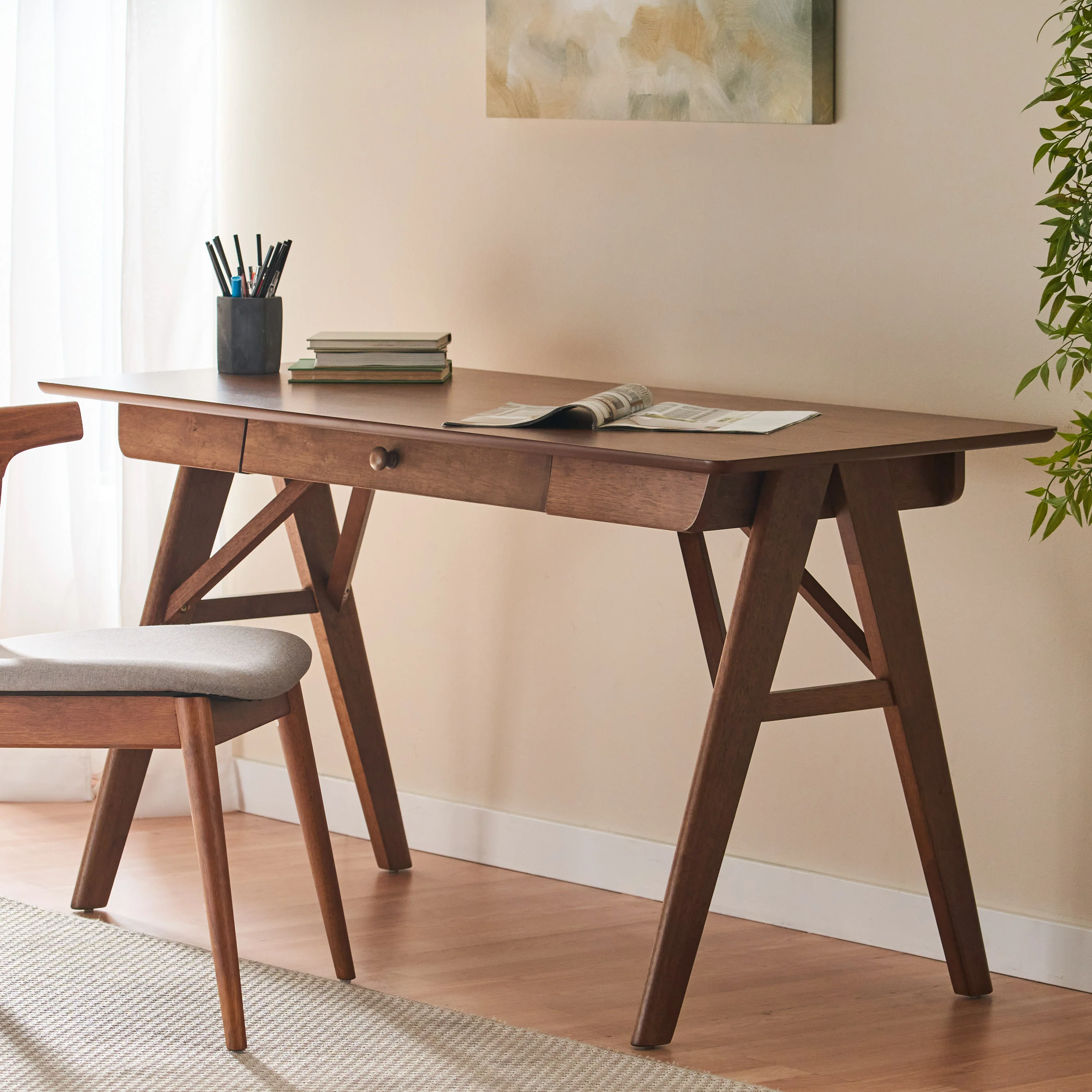 Raever Mid Century Wood Desk, Walnut - furnishings