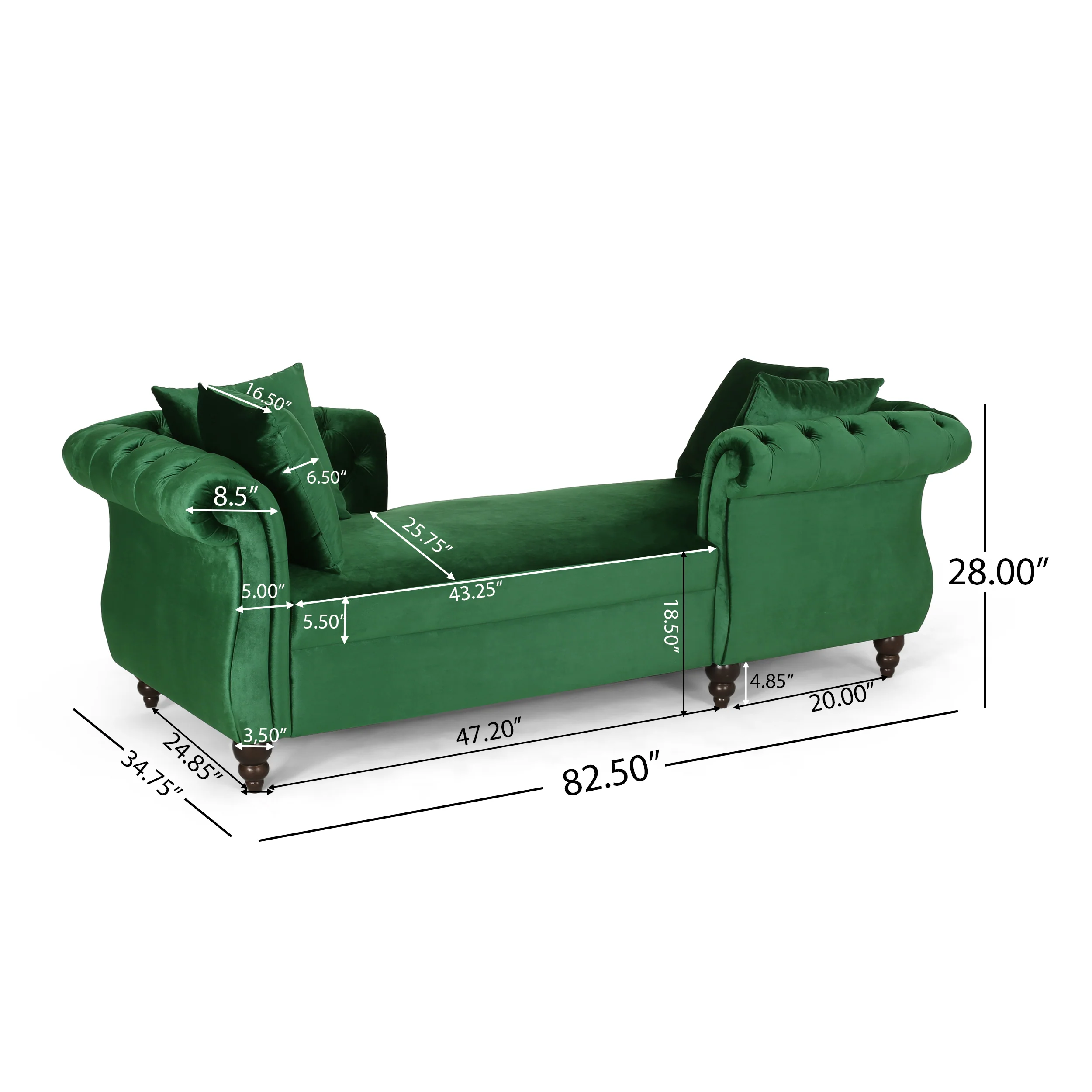 Harrisville Modern Glam Tufted Velvet Tete-a-Tete Chaise Lounge with Accent Pillows - furnishings