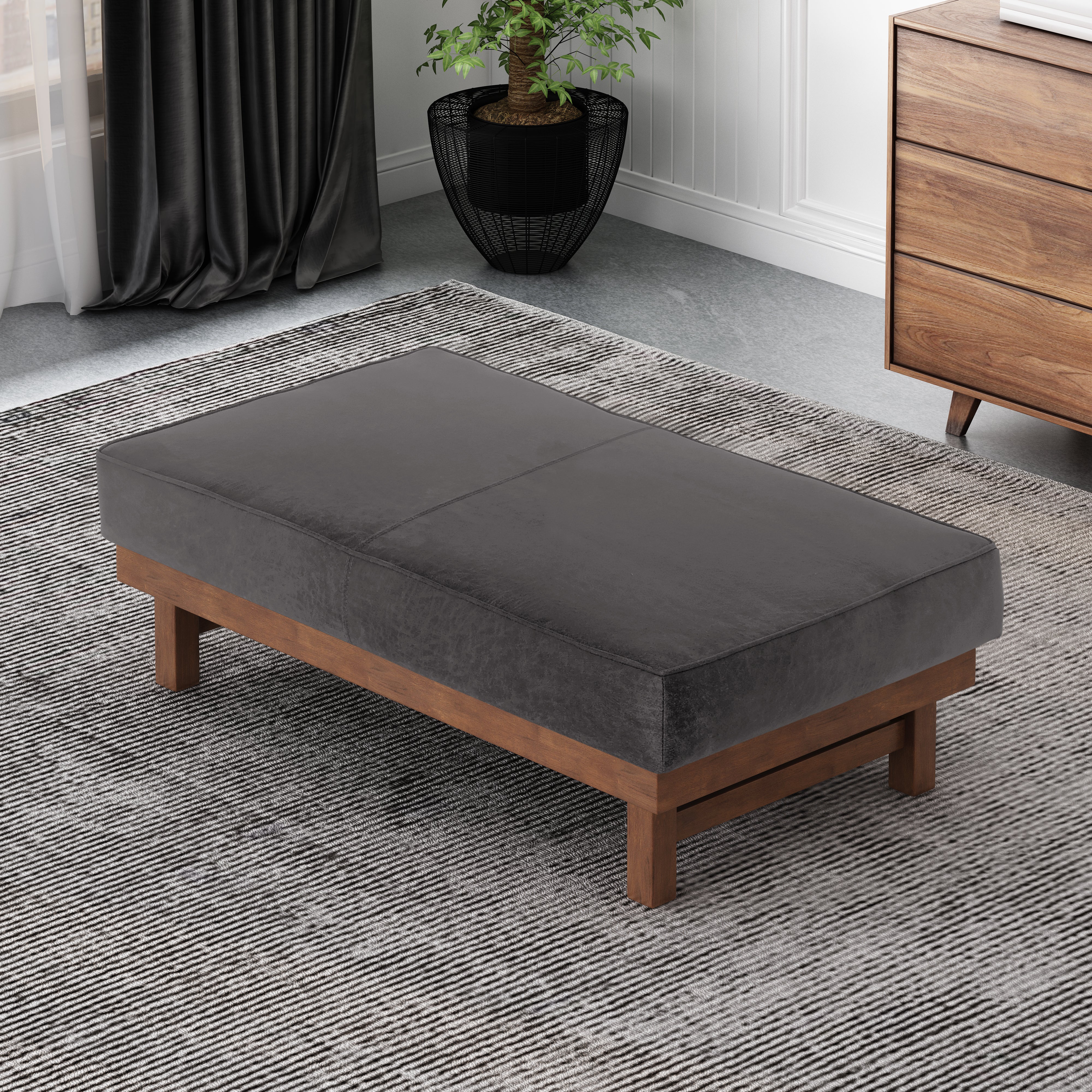 Temzyl Modern Microfiber Cocktail Ottoman with Wood Frame - furnishings
