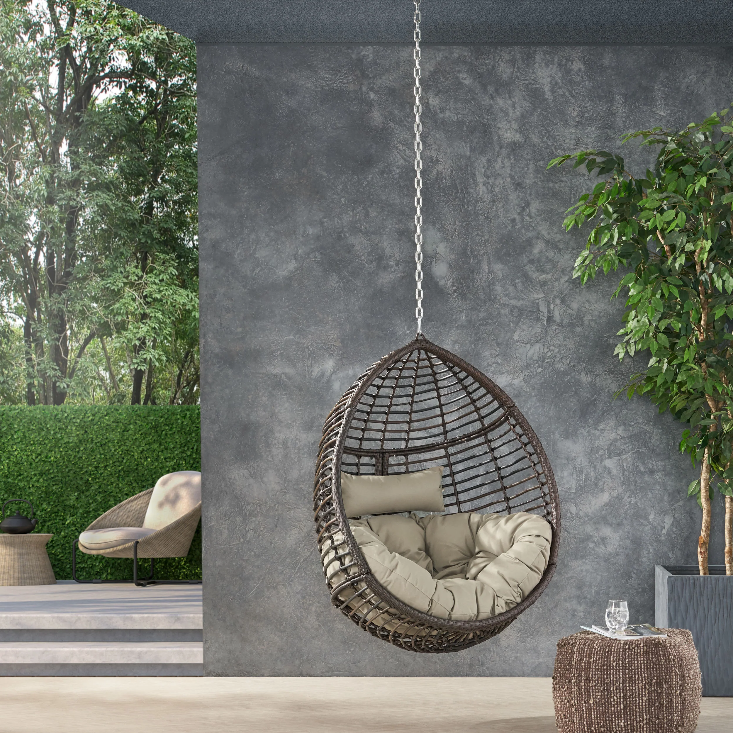 Hempstead Indoor/Outdoor Wicker Hanging Teardrop / Egg Chair (NO STAND) - furnishings