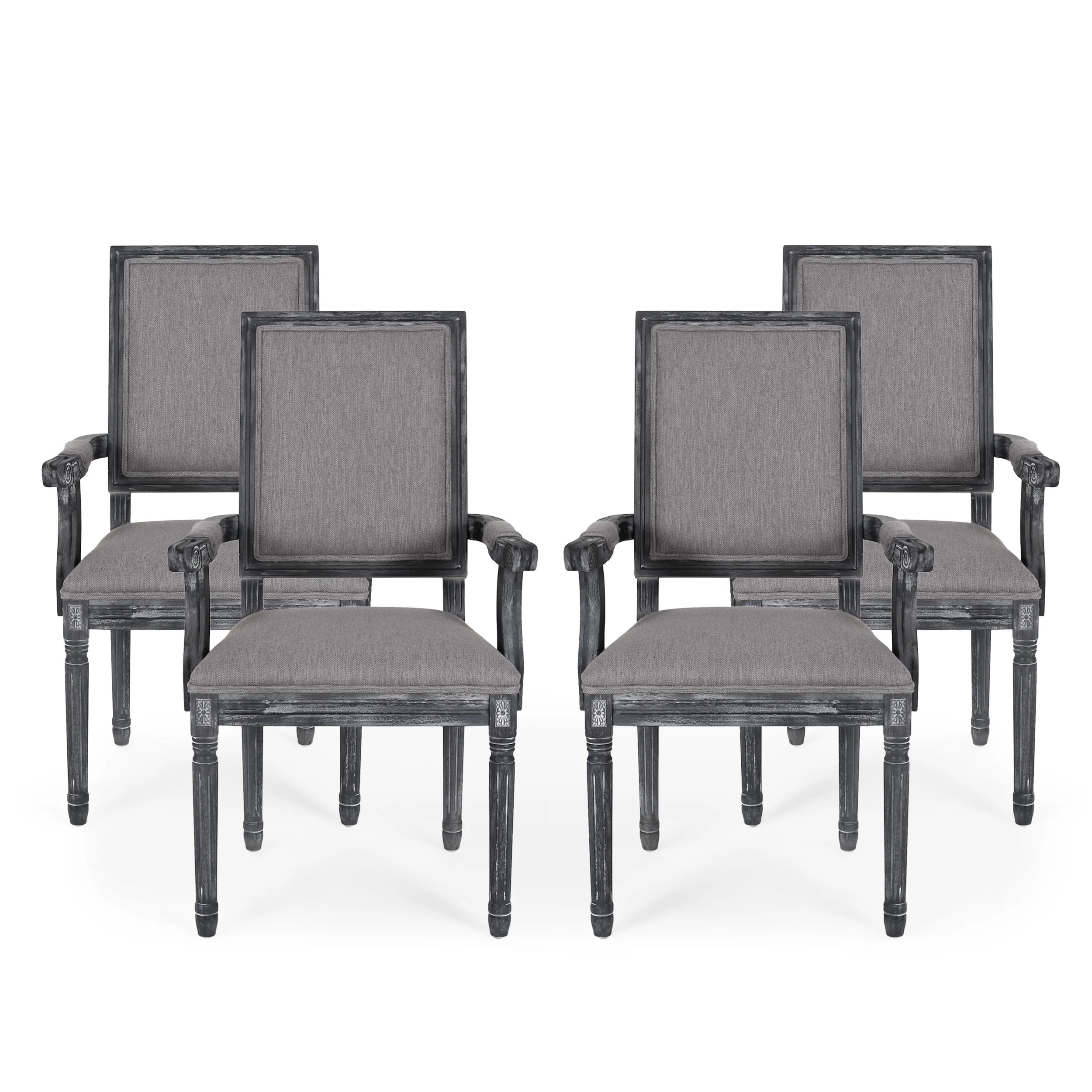 Ashlyn French Country Fabric Upholstered Wood Dining Chairs, Set of 4 - furnishings