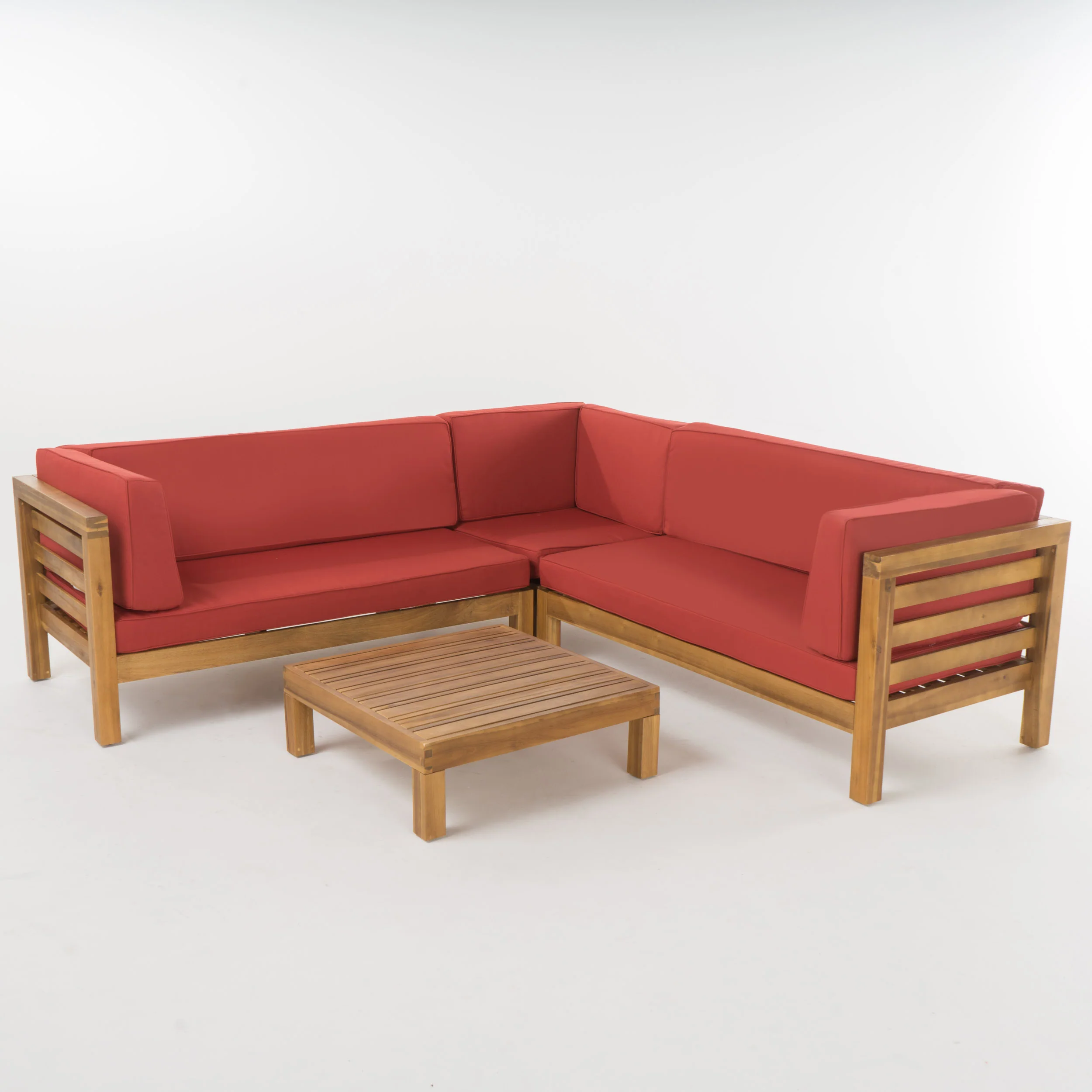 Ravello 4 Piece Outdoor Wooden Sectional Set with Cushions - furnishings