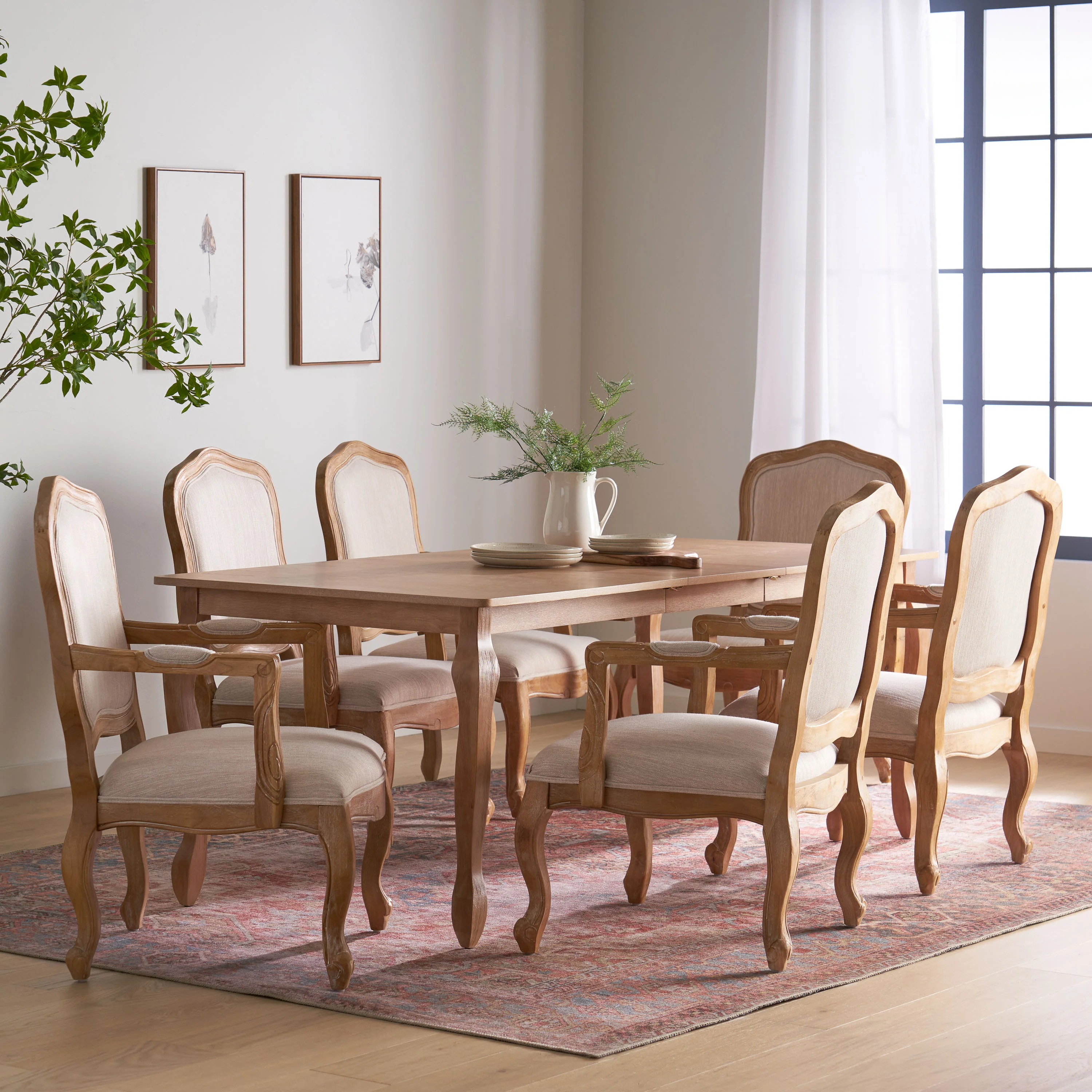 Bonview French Country Fabric Upholstered Wood Expandable 7 Piece Dining Set - furnishings