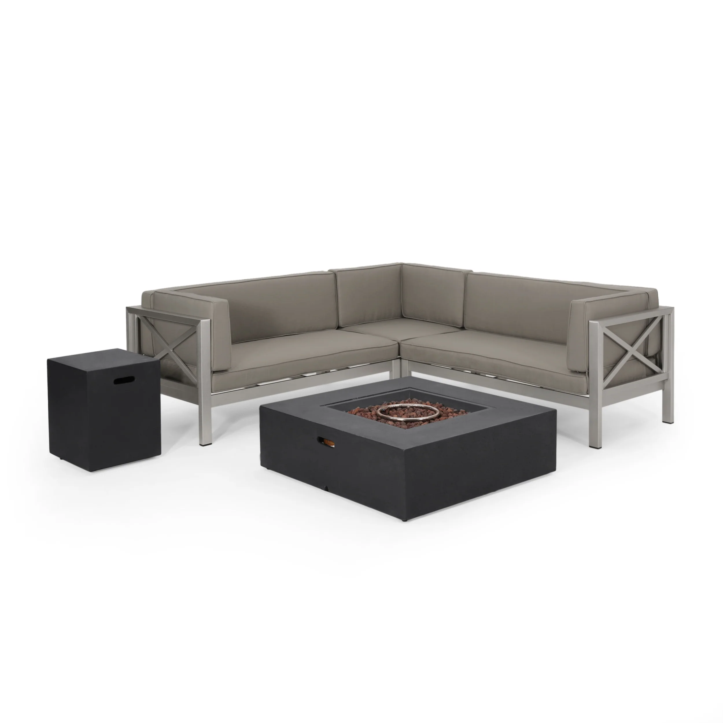 Morocco Vista Outdoor Modern 5 Seater V-Shaped Sectional Sofa Set with Fire Pit and Tank Holder - furnishings
