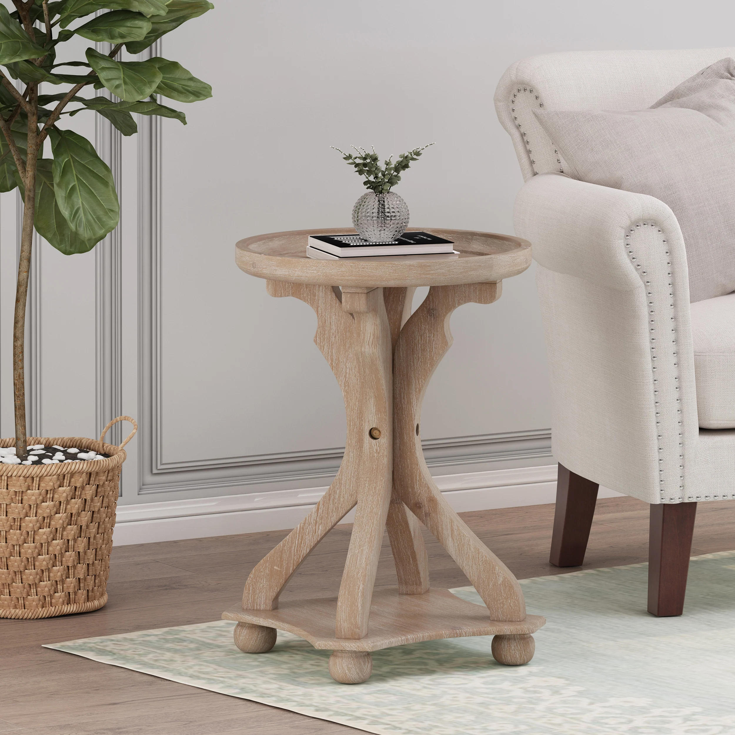 Ihana French Country Wooden Accent Table with Round Top - furnishings