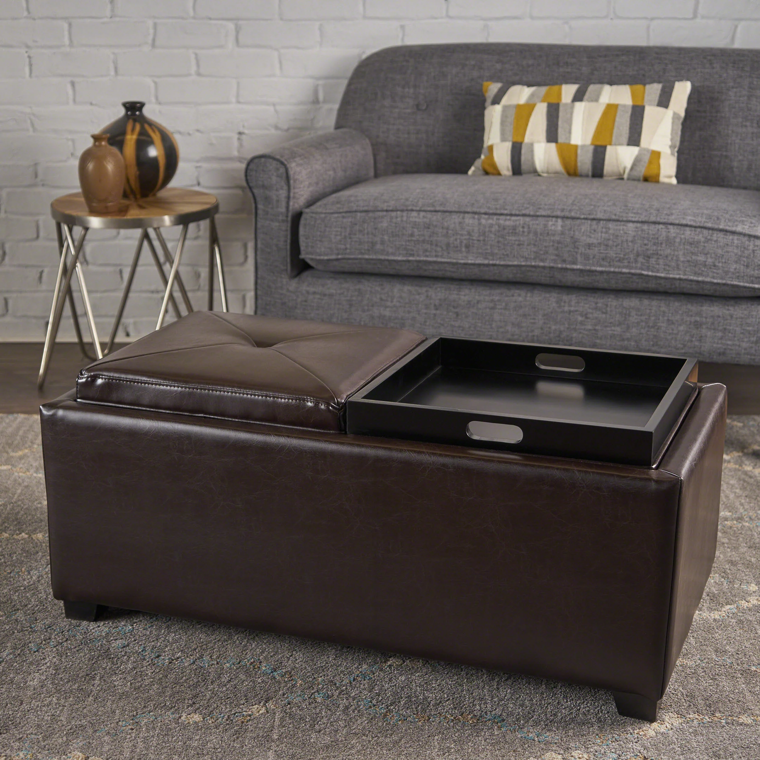 Kenwell 2-Tray-Top Storage Ottoman Coffee Table - furnishings
