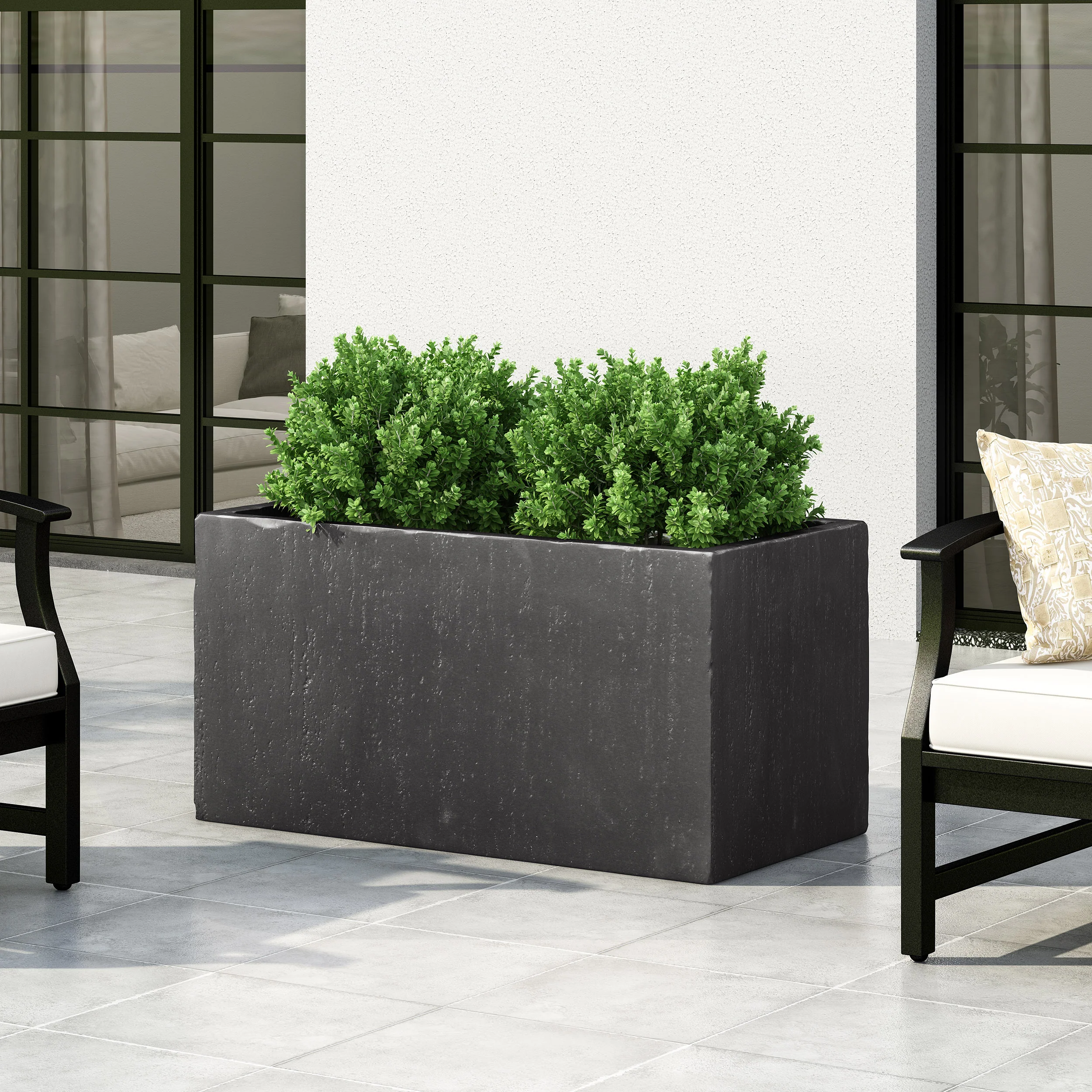 Fardeen Outdoor Modern Cast Stone Rectangular Planter - furnishings