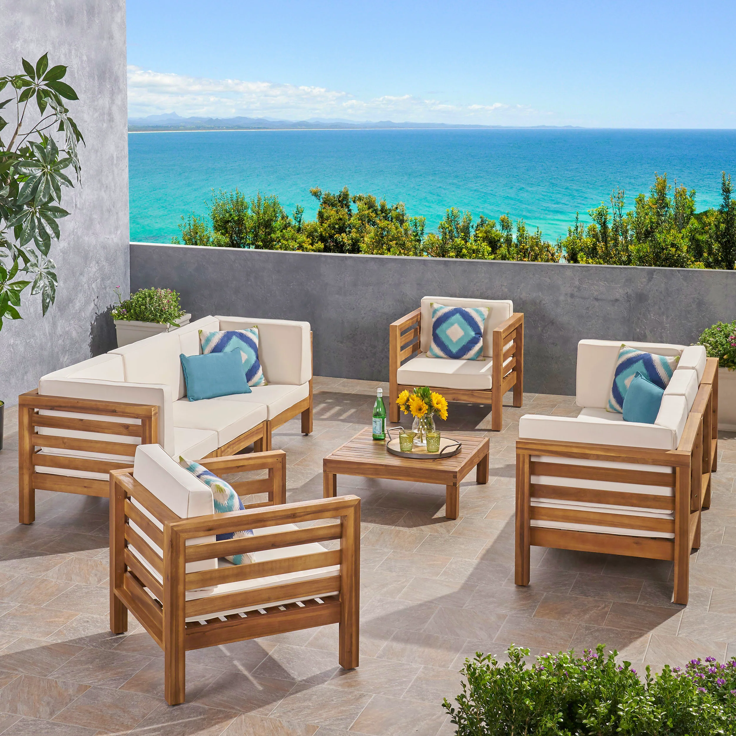Emma Outdoor 8 Seater Acacia Wood Sofa and Club Chair Set - furnishings