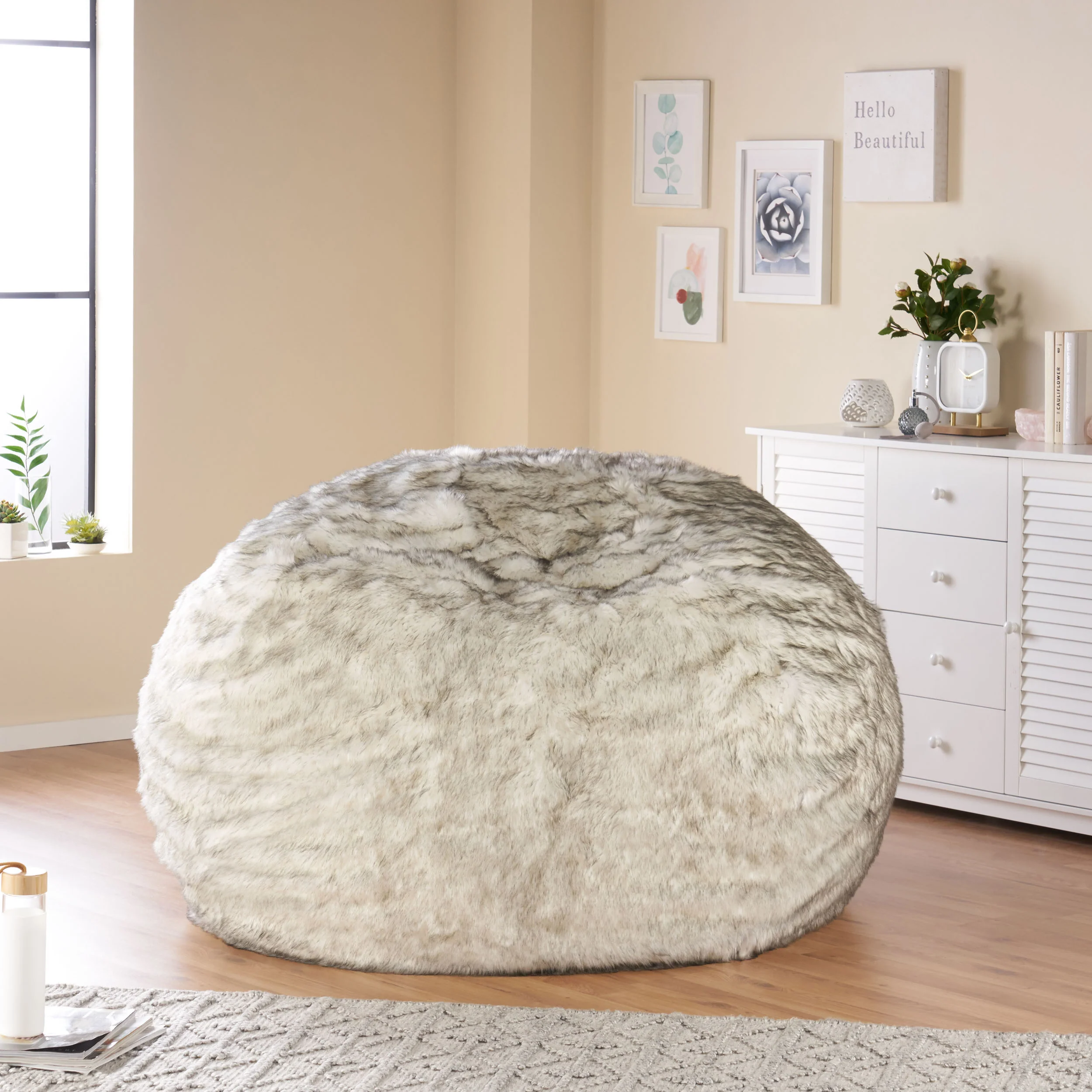 Terrell Schley Modern Glam 5 Foot Short Faux Fur Bean Bag - furnishings