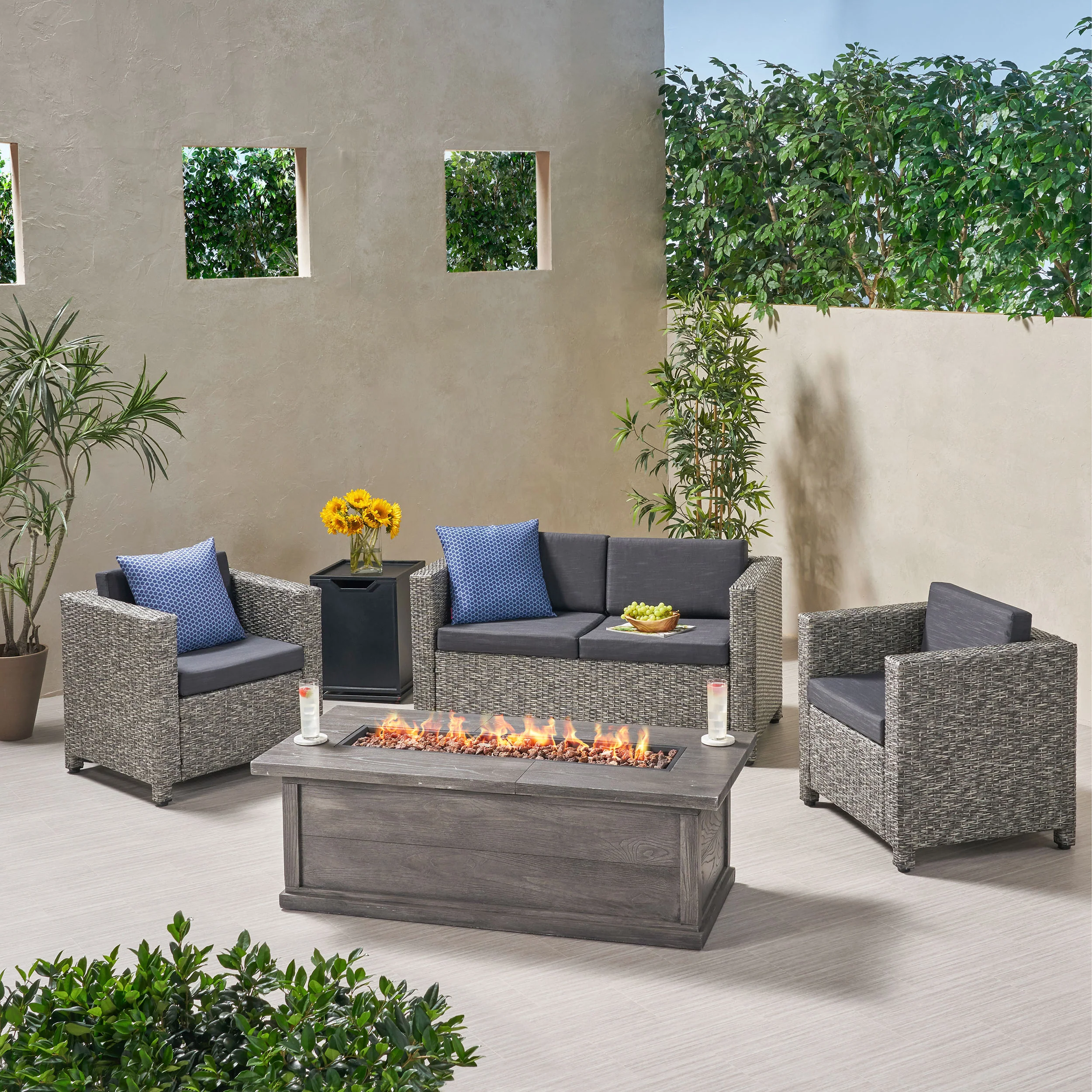 Venice 4-Seater Outdoor Fire Pit Sofa Set - furnishings