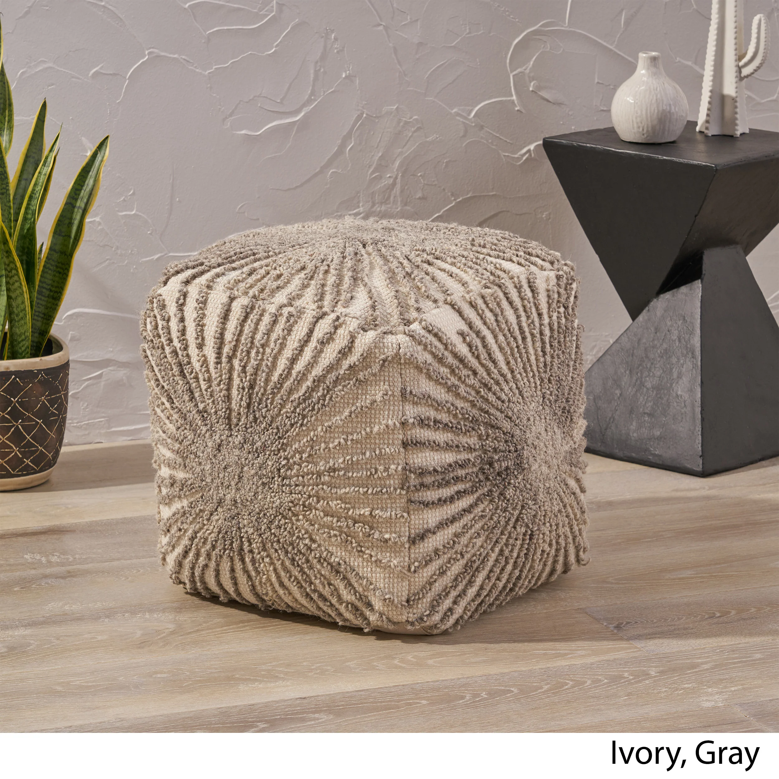 Amyri Boho Wool and Cotton Ottoman Pouf - furnishings