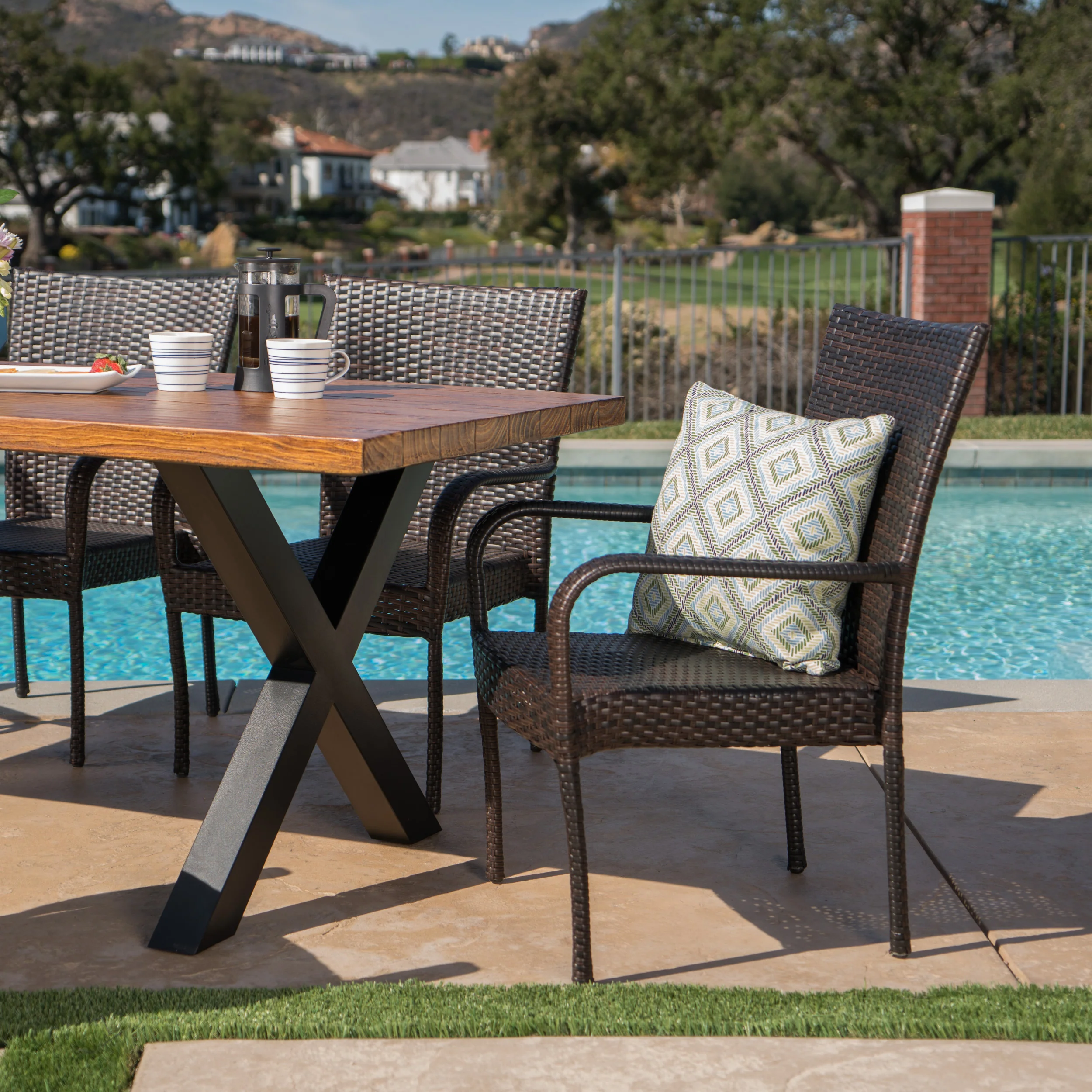 Amaryllis Outdoor 7 Piece Wicker Dining Set with Light Weight Concrete Table - furnishings