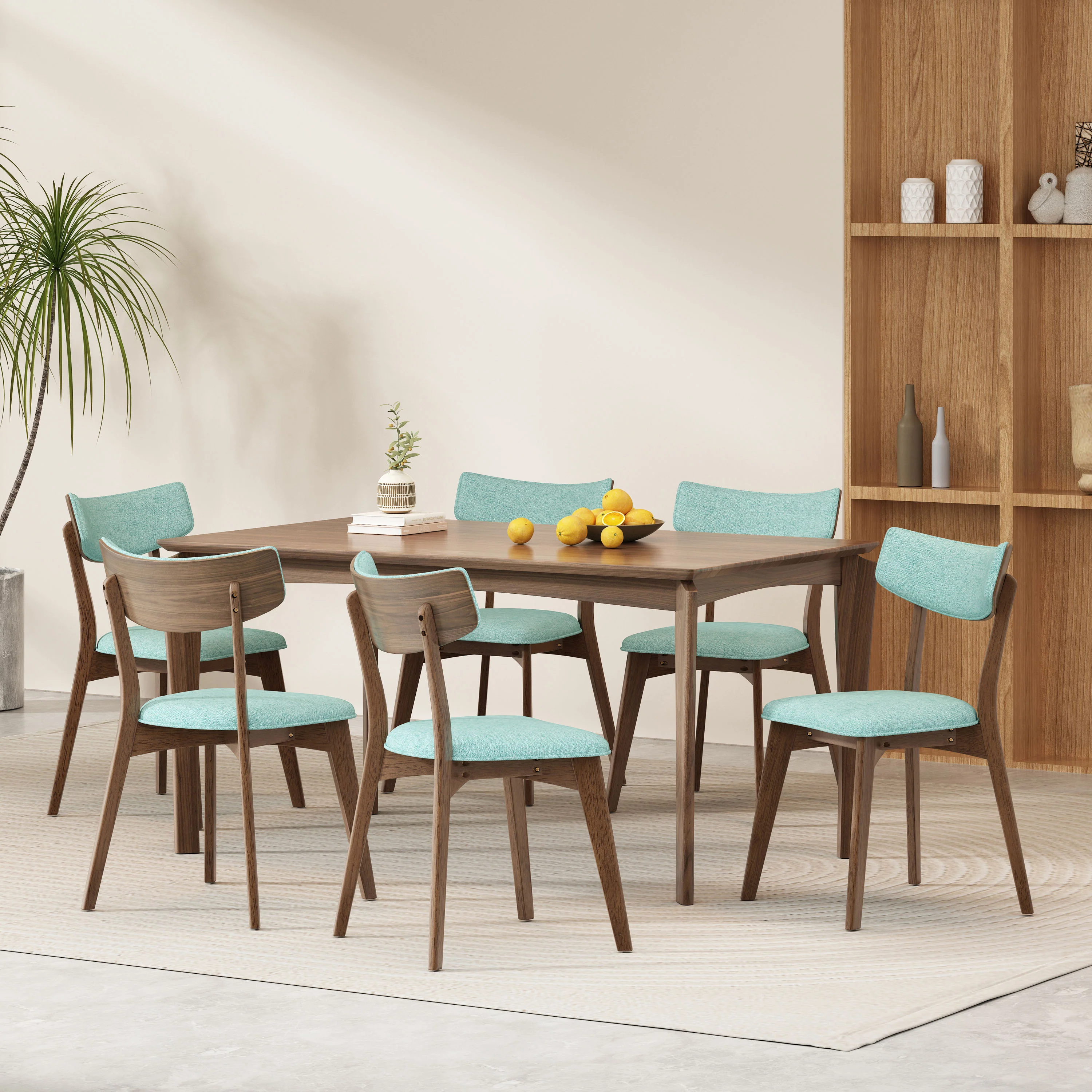 Carnelian Wood and Fabric 7 Piece Dining Set - furnishings