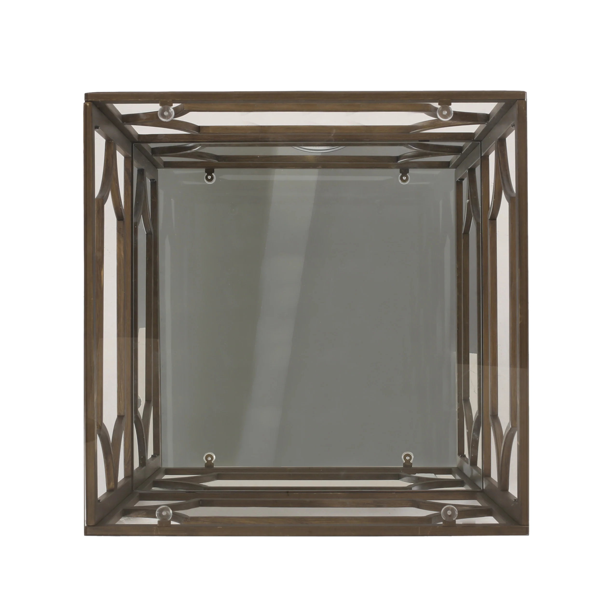 Powelton Cadley Modern Glam Mirrored End Table with Glass Top, Black Gold - furnishings