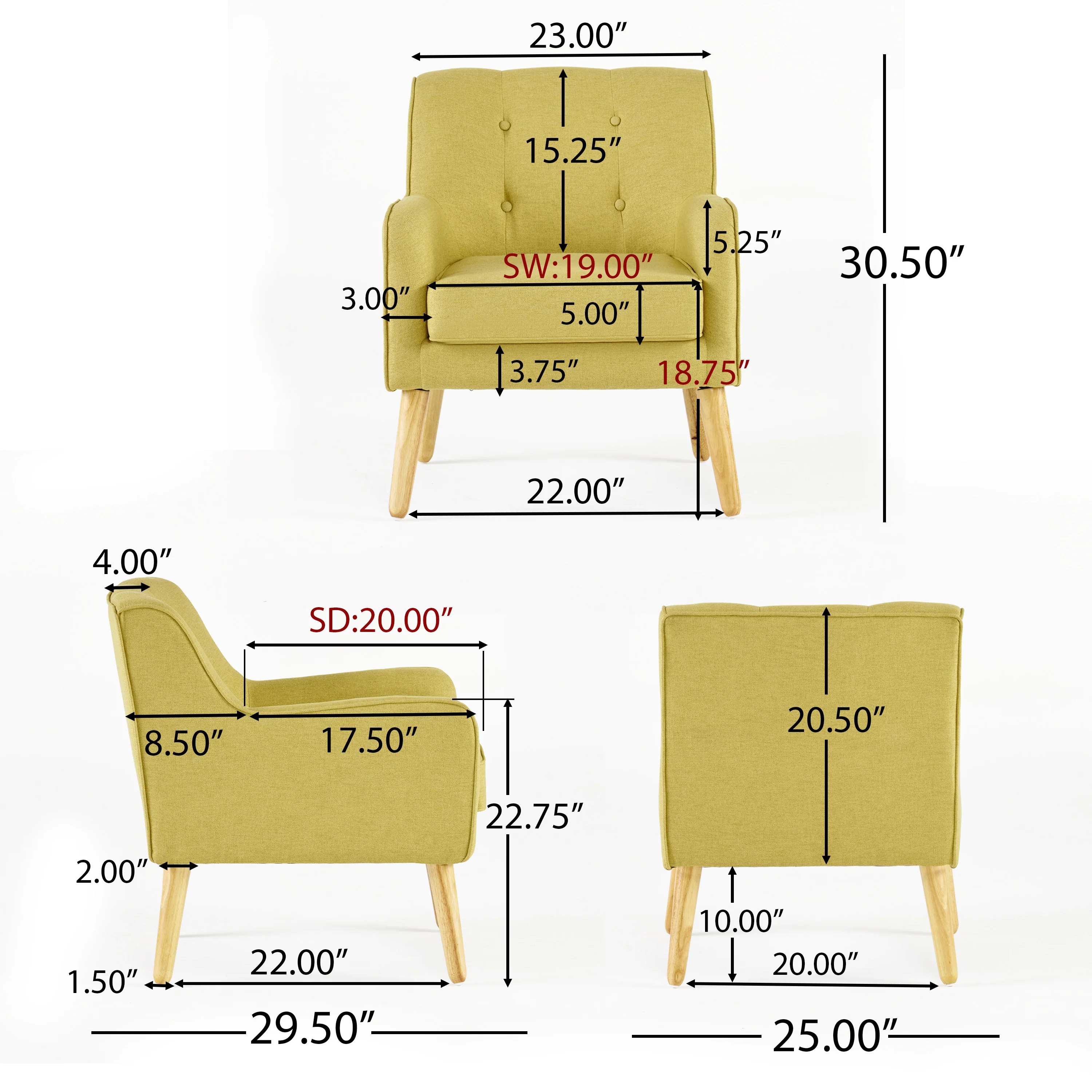 Fontinella Mid Century Tufted Back Fabric Arm Chair - furnishings