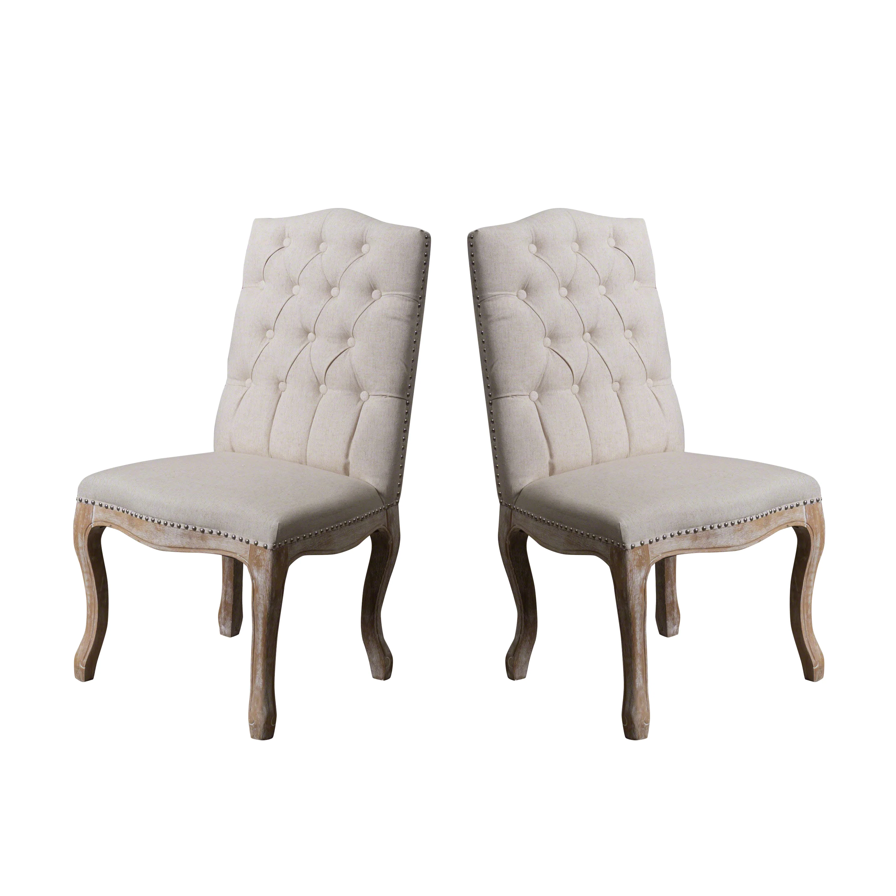 Jolie Traditional Button Tufted Fabric Dining Chairs with Curved Legs (Set of 2) - furnishings