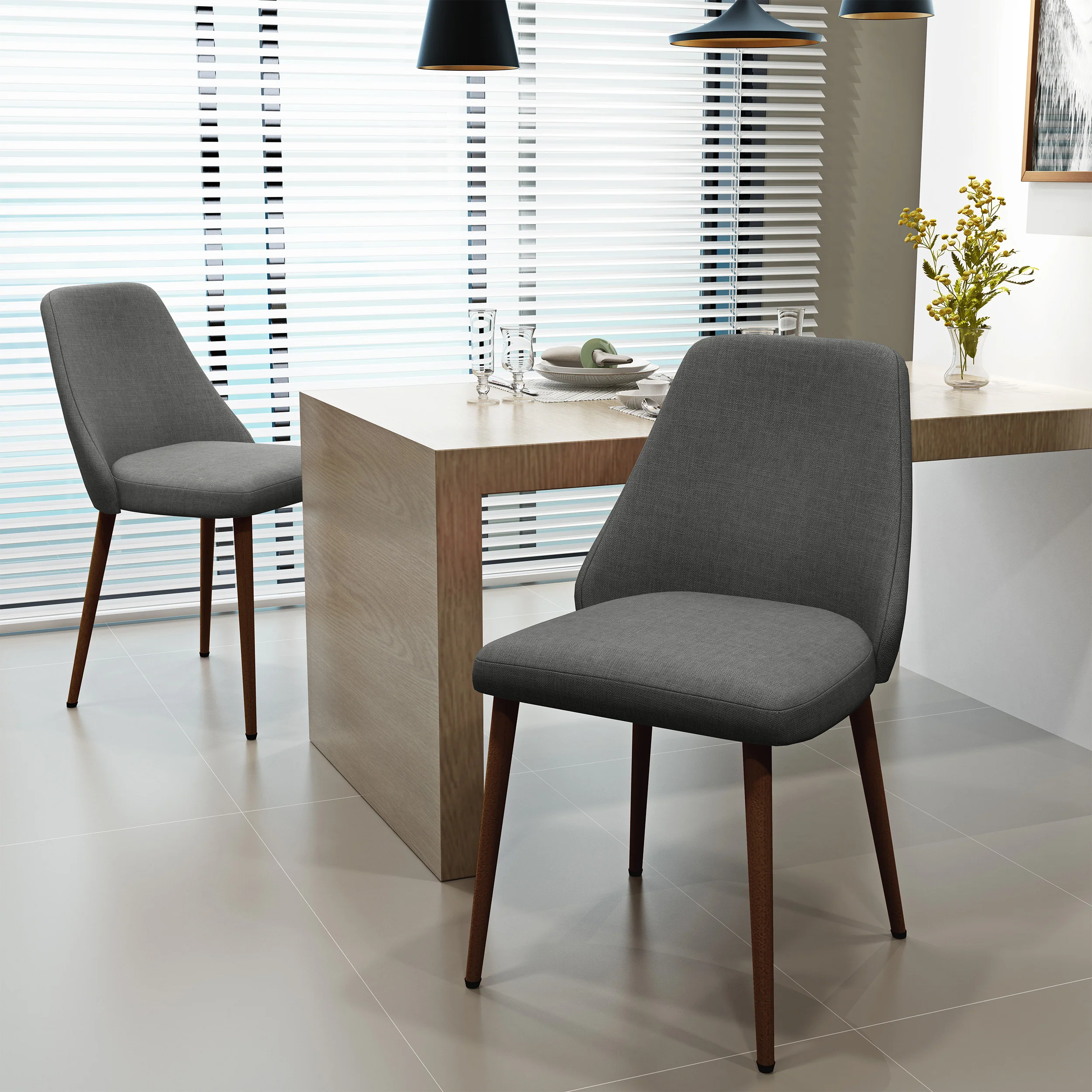 Mable Mid Century Fabric Dining Chairs with Wood Finished Legs - Set of 2 - furnishings