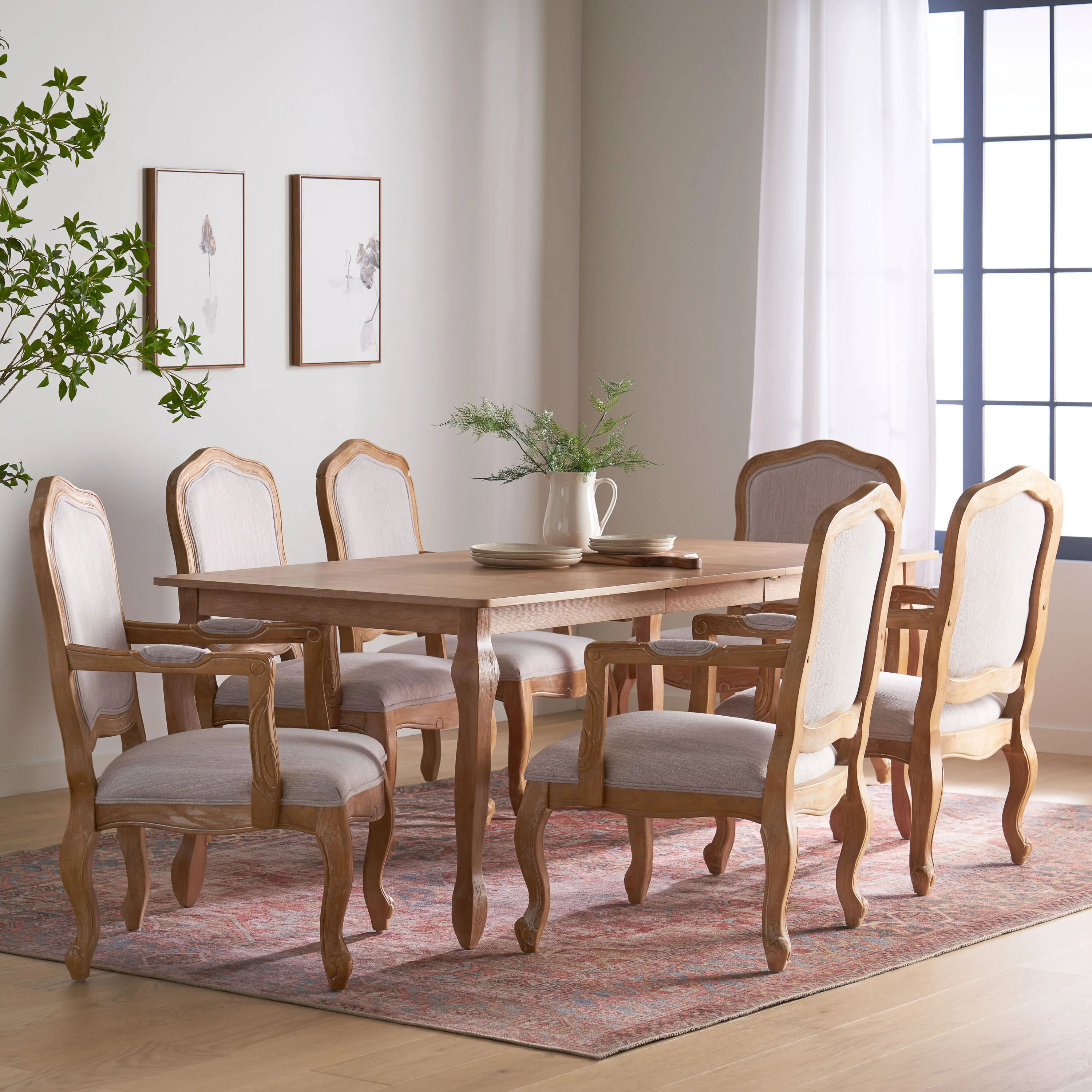 Bonview French Country Fabric Upholstered Wood Expandable 7 Piece Dining Set - furnishings