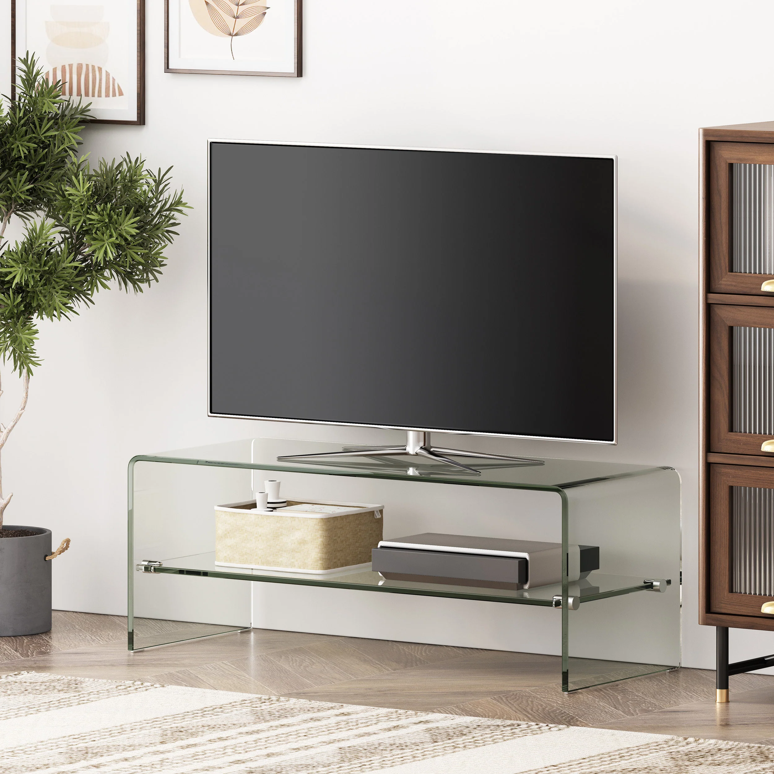 Classon Glass Entertainment TV Console Stand w/ Shelf - furnishings
