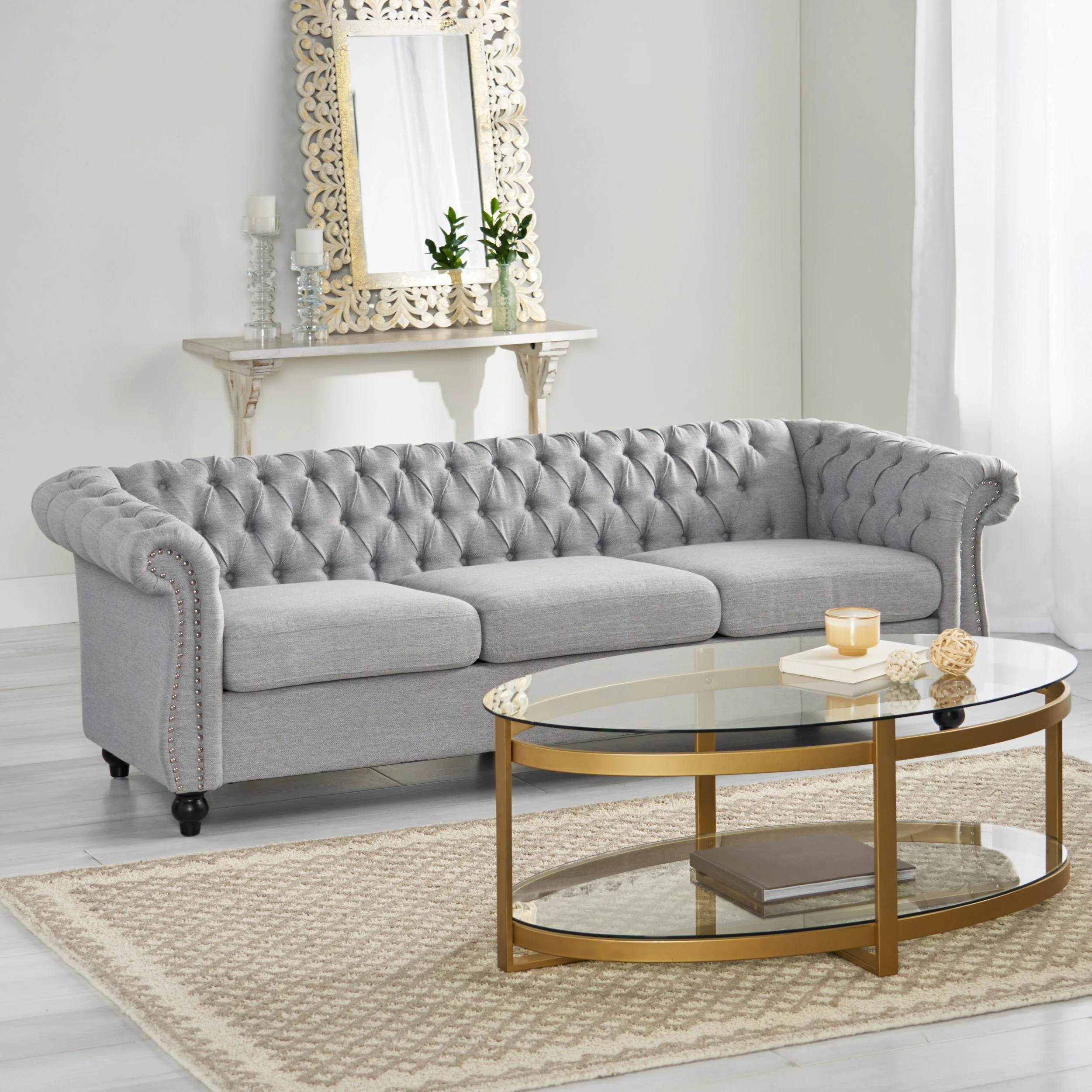 Adetokunbo Tufted Fabric Chesterfield 3 Seater Sofa - furnishings
