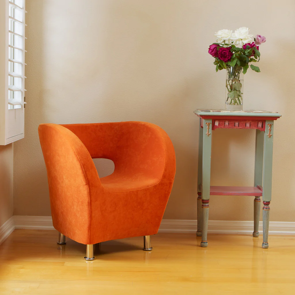 Salazar Modern Retro Orange Fabric Accent Chair with Stainless Steel Legs - furnishings