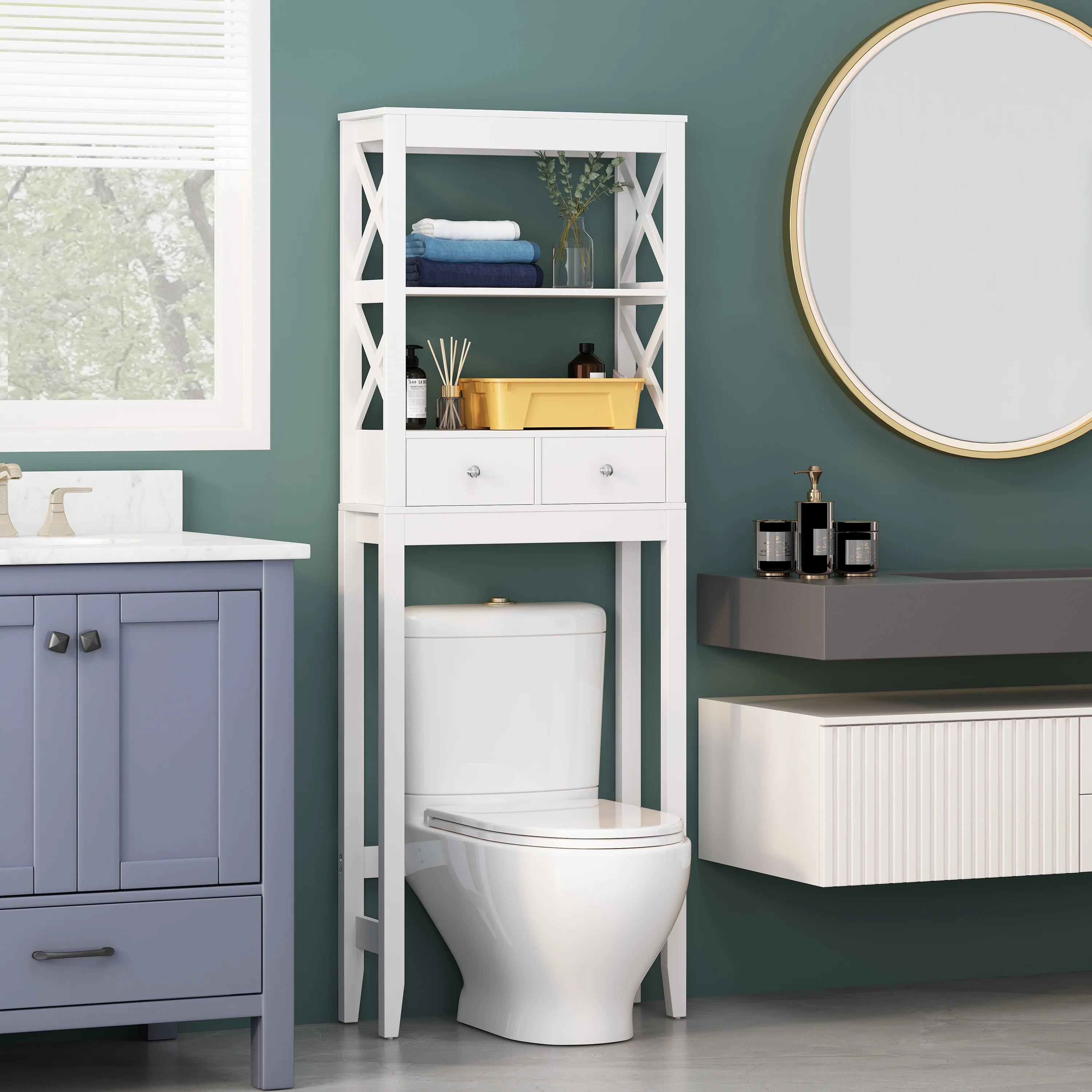 Lewis Modern Over-the-Toilet Storage Rack with Drawers - furnishings