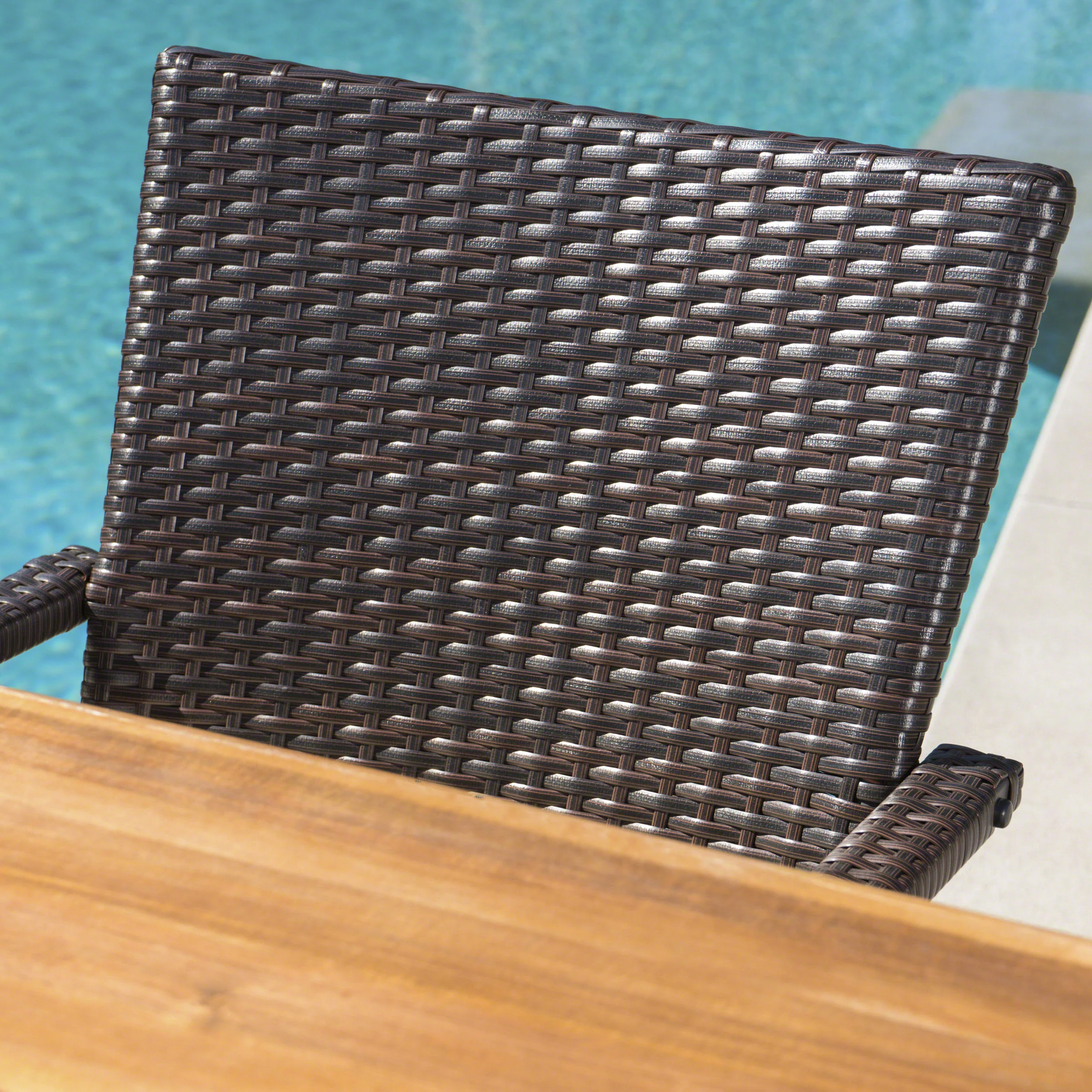 Brent Outdoor 6 Piece Acacia Wood Dining Set with Wicker Dining Chairs - furnishings
