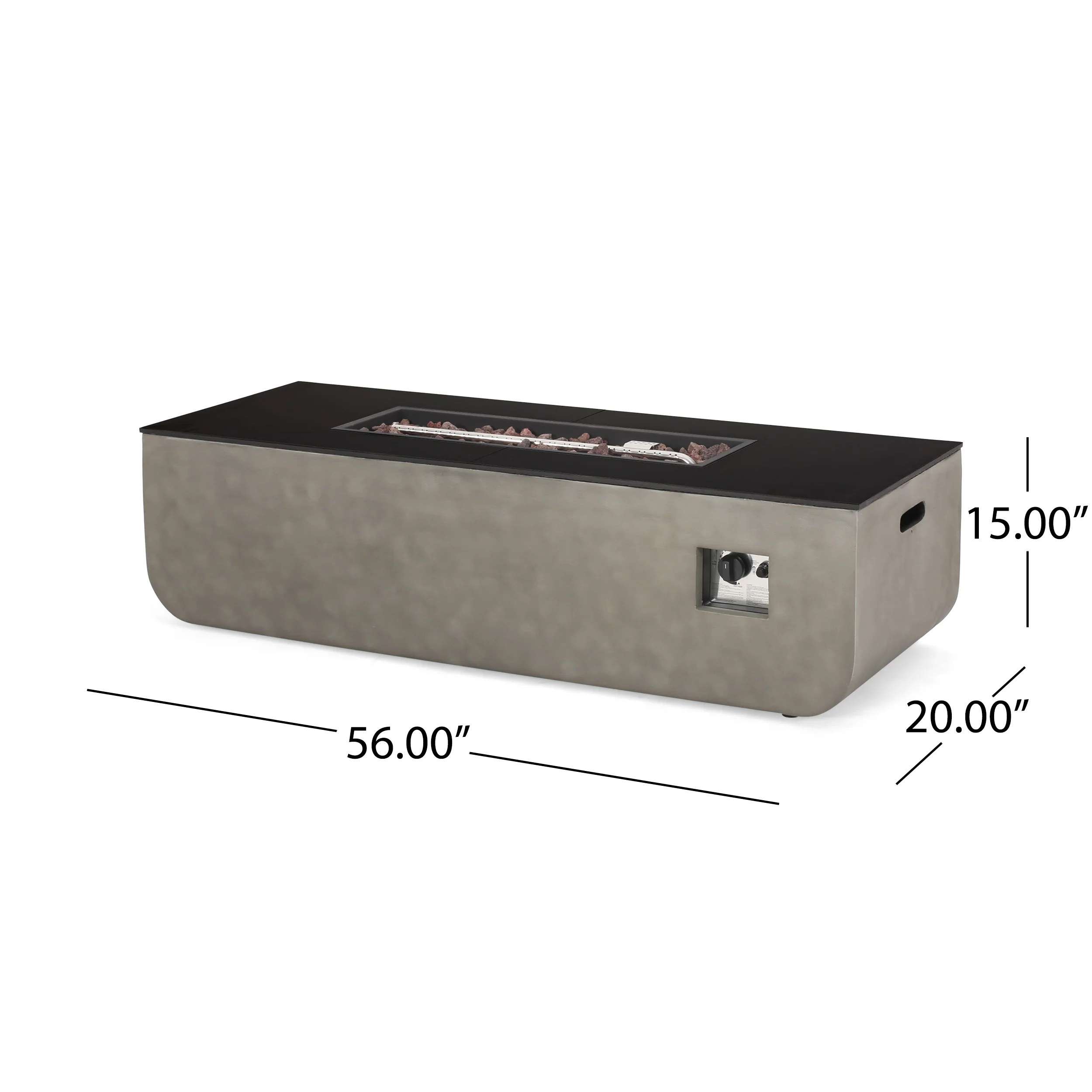 Riga Outdoor 50,000 BTU Lightweight Concrete and Ceramic Rectangular Fire Pit (No Tank Holder), Light Gray and Black - furnishings