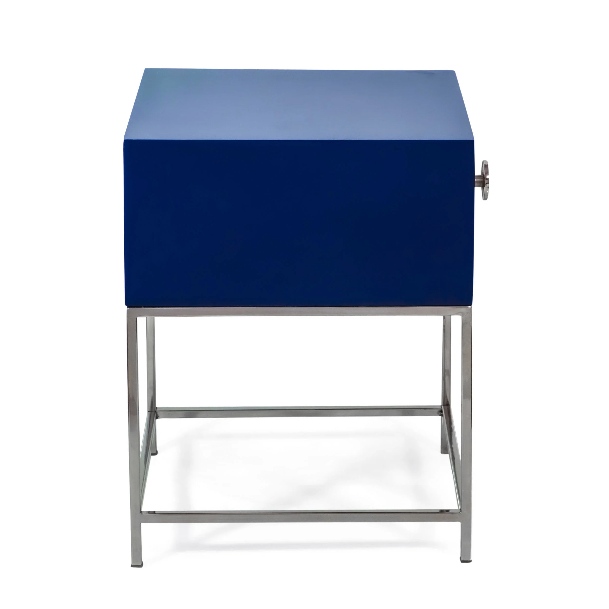 Morella Modern Glam Handcrafted Moroccan Mesh Nightstand, Navy Blue and Nickel - furnishings