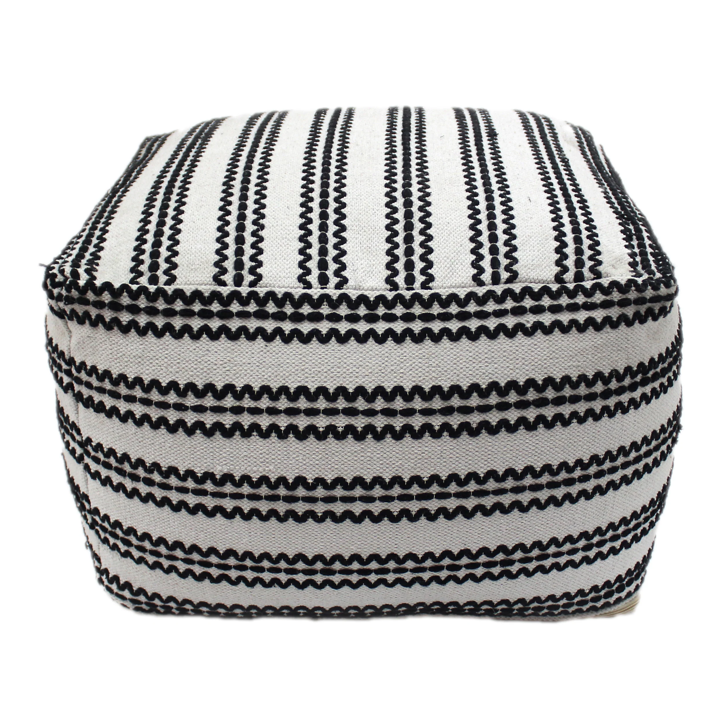 Lillian Large Square Casual Pouf, Contemporary, Black and Natural Cotton - furnishings