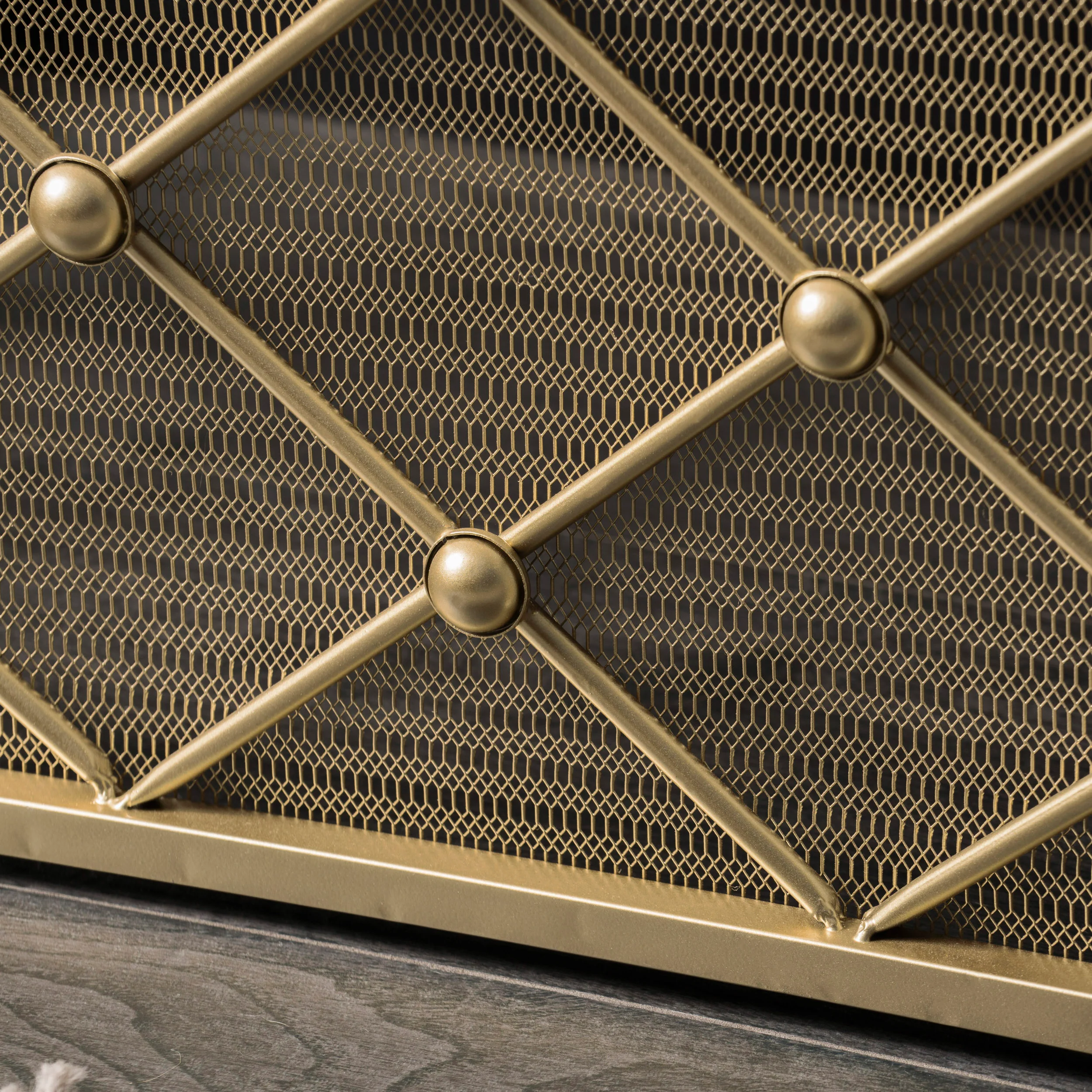Chamberlain Modern 3-Panel Diamond Pattern Iron Fireplace Screen - furnishings