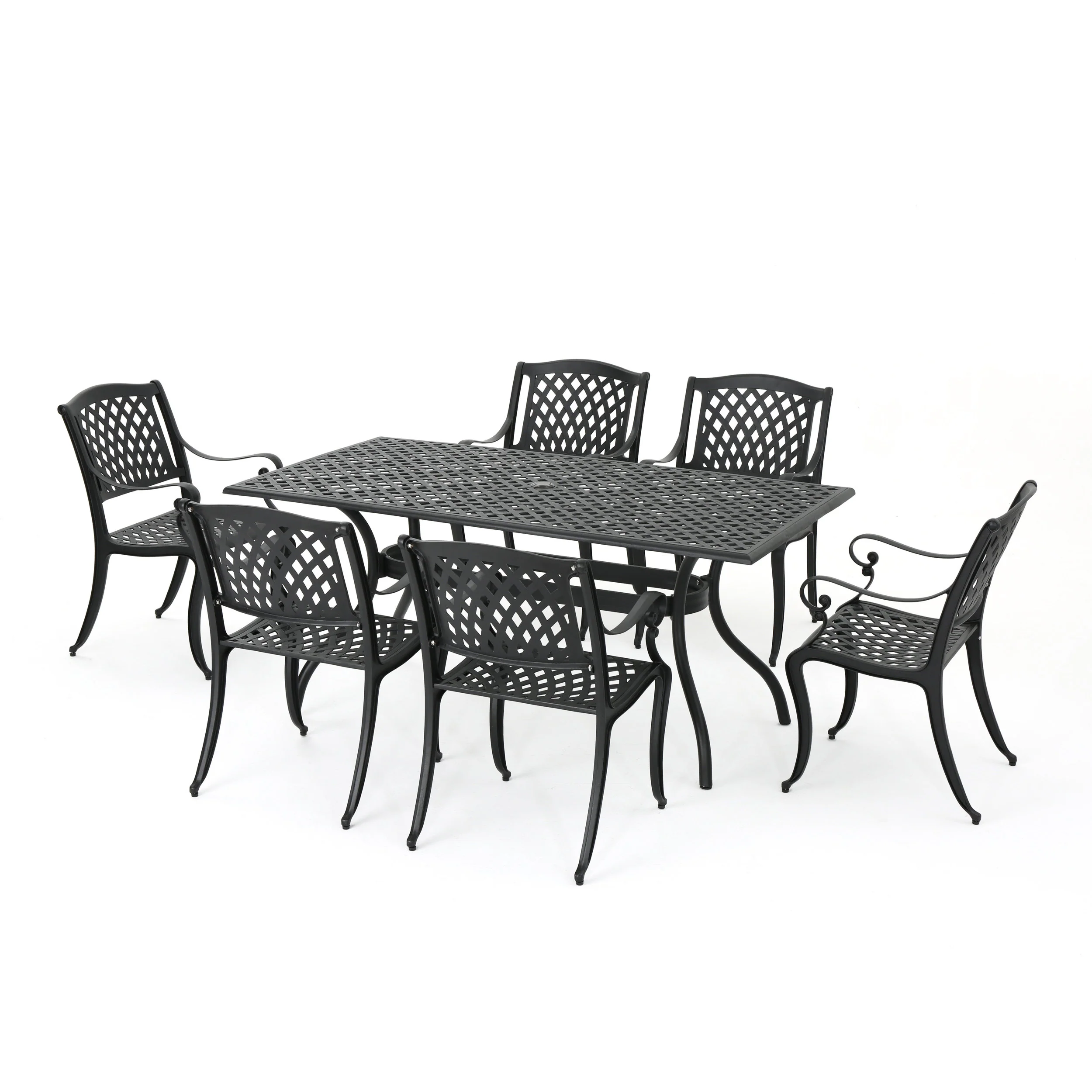 Marietta 7-piece Black Cast Aluminum Outdoor Dining Set - furnishings
